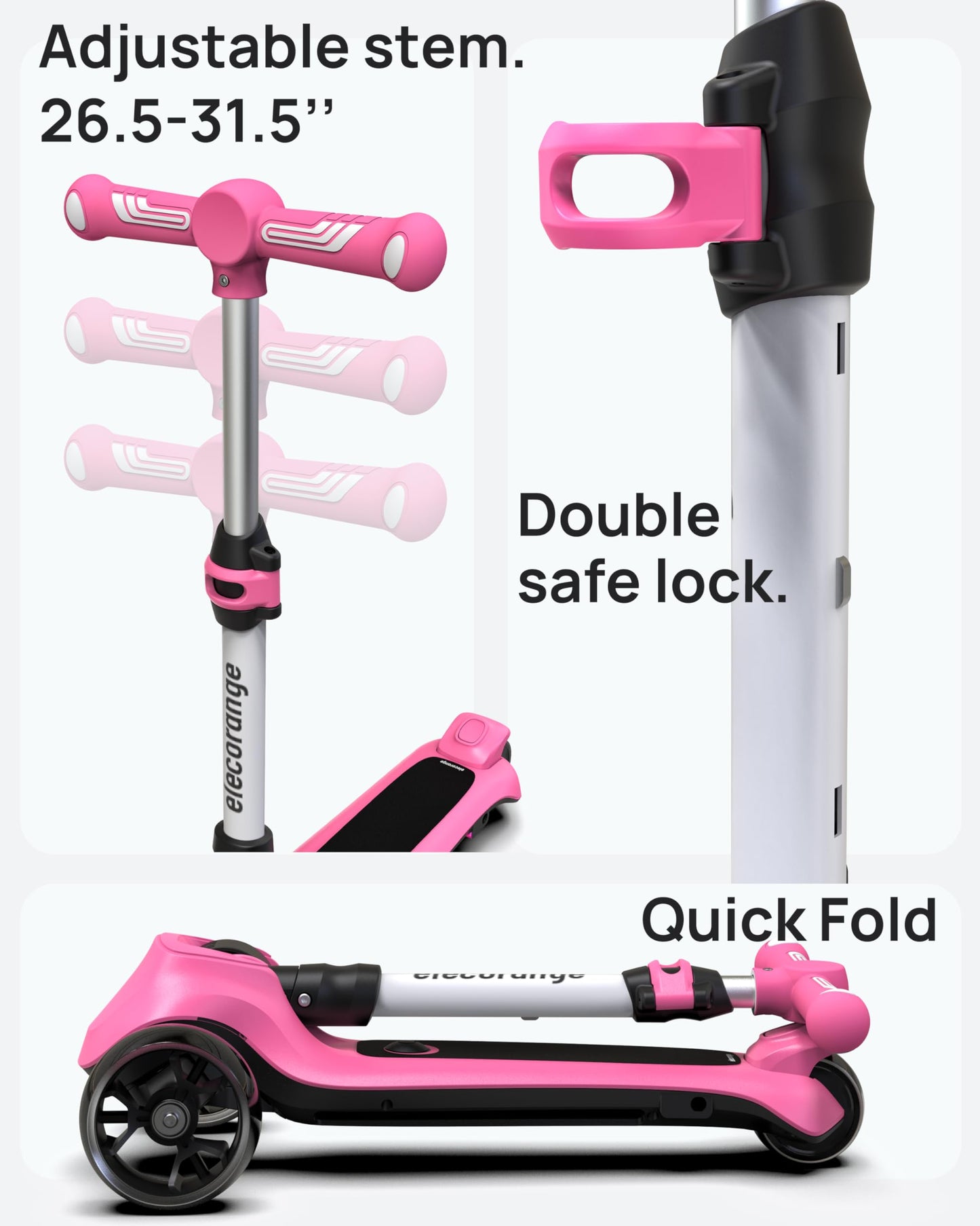 Elecorange Kid Scooter Electric Ages 4-9, Light Up 3 Wheels, Ride On Toys for Kid 4-8, 3 Wheel Electric Scooters for Kids, KickScooter for Children 5-7, Christmas Birthday Gift for Kids, Black, White