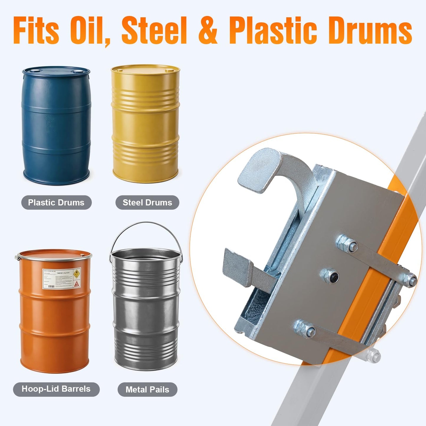Drum Truck, 55 Gallon Drum Dolly, Heavy Duty Drum Cart with 16" Pneumatic Wheels, 1000 lb Capacity Barrel Handler for Oil Drums, Warehouse, Garage, Shop & Outdoor Use