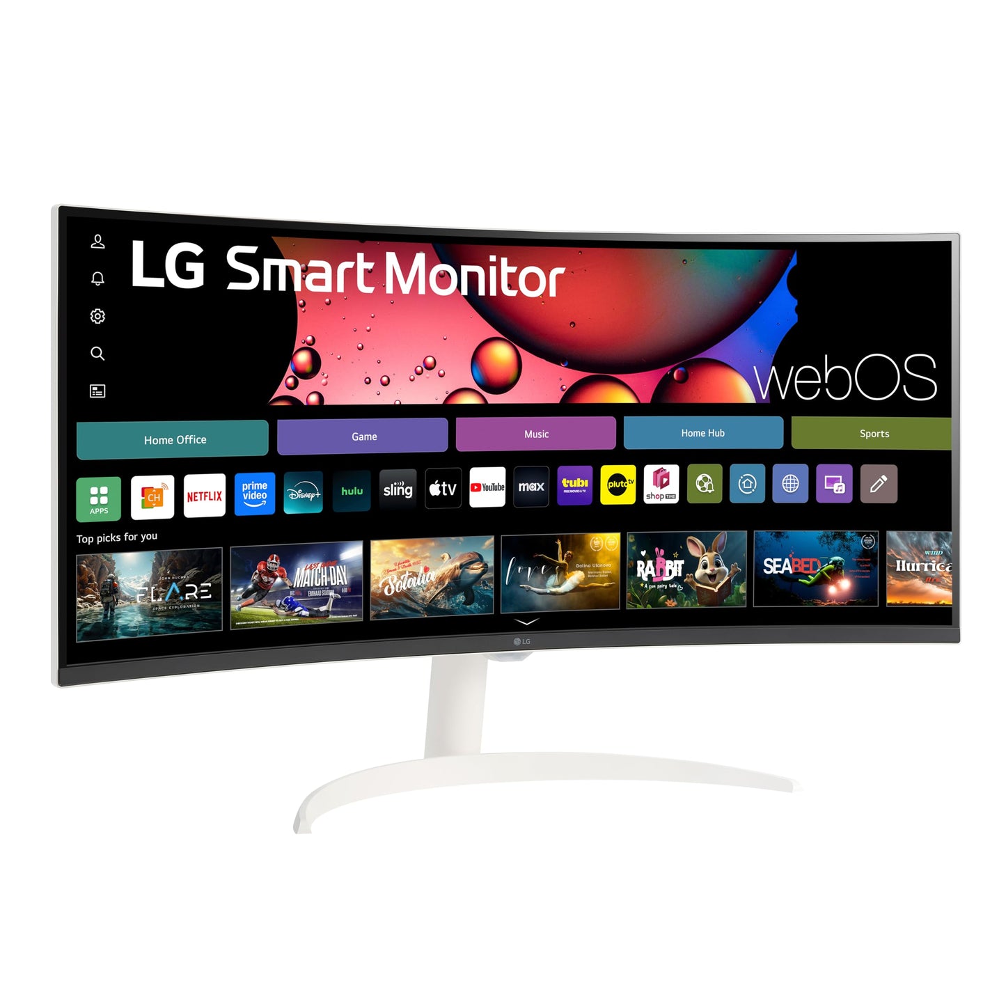LG 34SR60QC-W 34-inch QHD (3440x1440) Curved Smart Monitor with Streaming, UltraWide Screen, webOS, HDR10, 100Hz, Built-in Speaker, AirPlay2, Screen Share, Bluetooth, ThinQ App, White