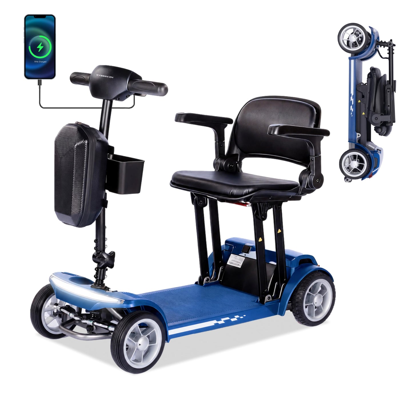 Cyseekin Mobility Scooters for Seniors & Adults, Airline Approved 42 lb Lightweight 4-Wheel Foldable Mobility Scooter, 300 lb Capacity, Removable 12Ah Lithium Battery, Anti-Tip Wheels, Trunk Portable