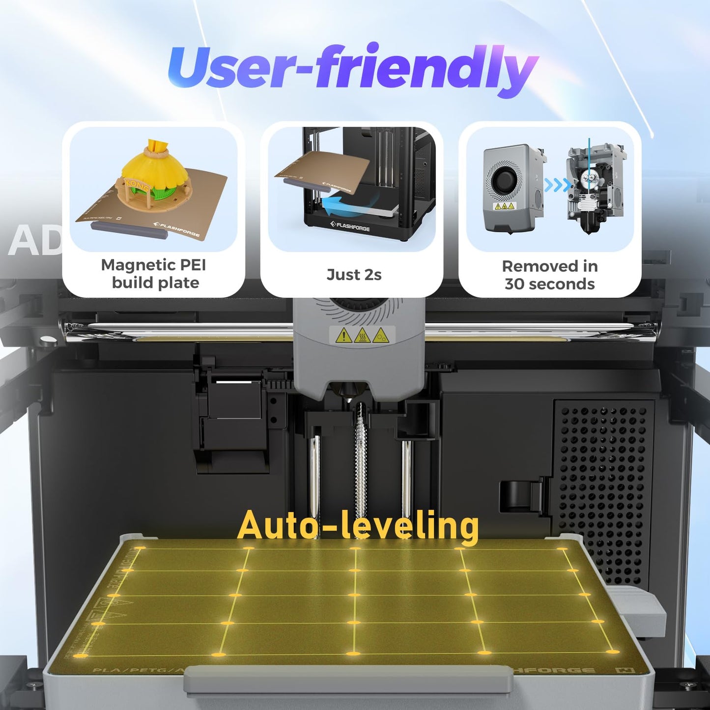 Flashforge AD5X Multicolor 3D Printer, 600mm/s High-Speed 3D Printer with 300˚C Nozzle, Auto Leveling and PEI Flexible Plate, 220x 220 x220mm