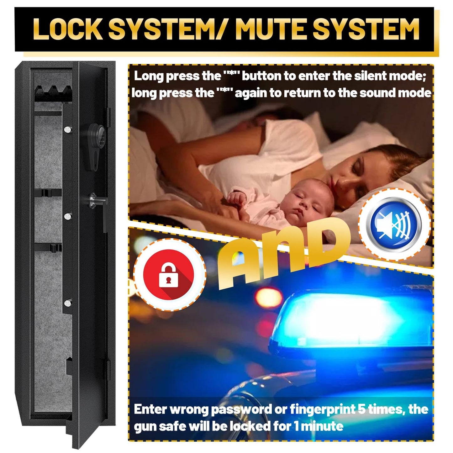 Kaer 4-5 Gun Safe,Gun Safe for Rifles and Pistols,Long Rifle Safe for Home,Gun Cabinet for Rifles and Shotguns with Fingerprint/Digital Keypad/Removable Shelf No Assembly Needed