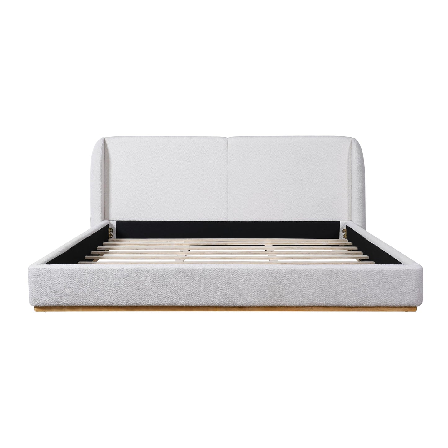 Merax King Bed Frame with Boucle Upholstered Wingback Headboard, Solid Wood Base, Contemporary Aesthetic Platform Bed, No Box Spring Needed, Bear 700lbs, White