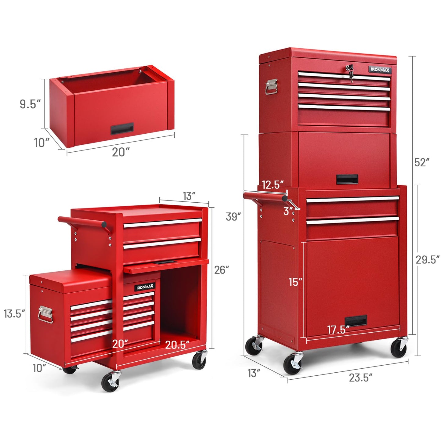 ERGOMASTER 6-Drawers Tool Chest, High Capacity Tool Storage Cabinet with Wheels and Locking System, Removable Tool-Box Bench for Garage -Upgrade 6 & Red