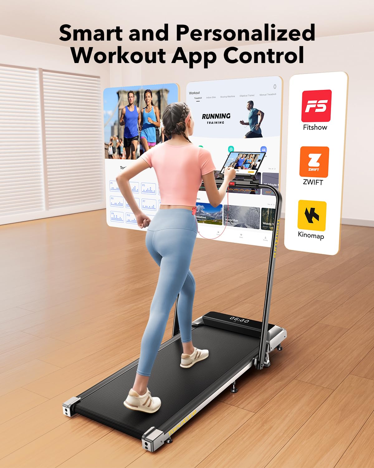TOPUTURE Walking Pad Treadmill with 12% Incline, 6 in 1 Folding Treadmill with Adjustable Handle Bar for Home/Office, Under Desk Treadmills Portable Walking Pad with App, Remote Control & LED Display