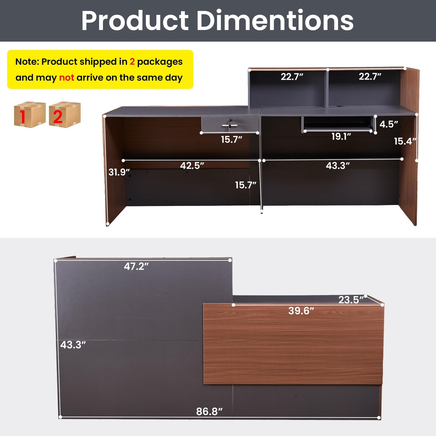 LayBurst 86.8" Large Reception Desk,Modern Checkout Counter with Lockable Drawer,Keyboard Tray and Shelves,White Receptionist Desk for Corporate and Hotel Lobbies