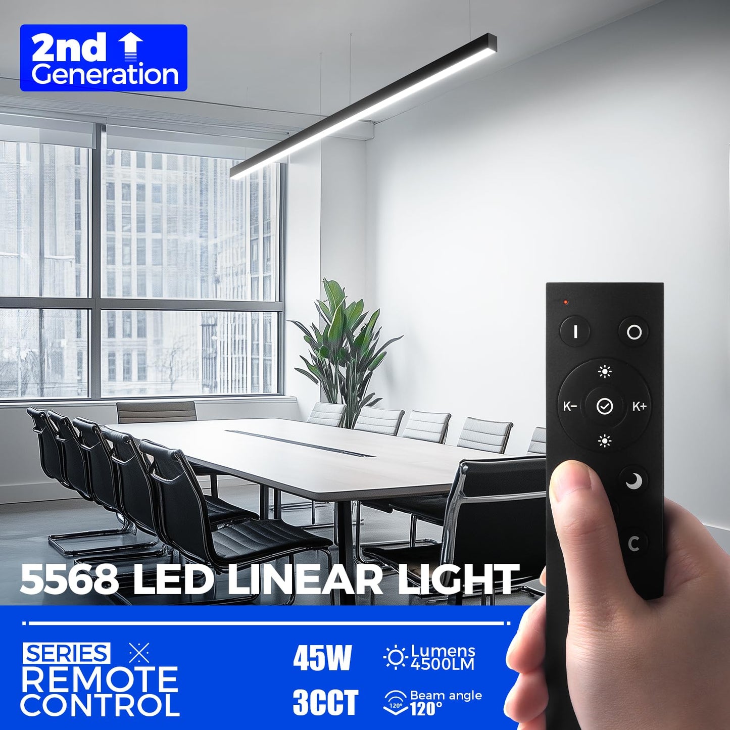 Barrina 5568 LED Linear Light Fixture, 4FT 45W, Dimmable, Color Changing 3000K-6000K, Black, 4 Packs