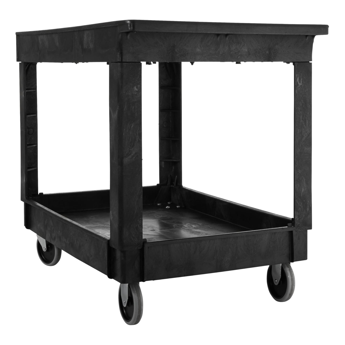 Rubbermaid Commercial Products 2-Shelf Utility/Service Cart, Medium, Lipped Shelves, Standard Handle, 500 lbs. Capacity, for Warehouse/Garage/Cleaning/Manufacturing/Maintenance