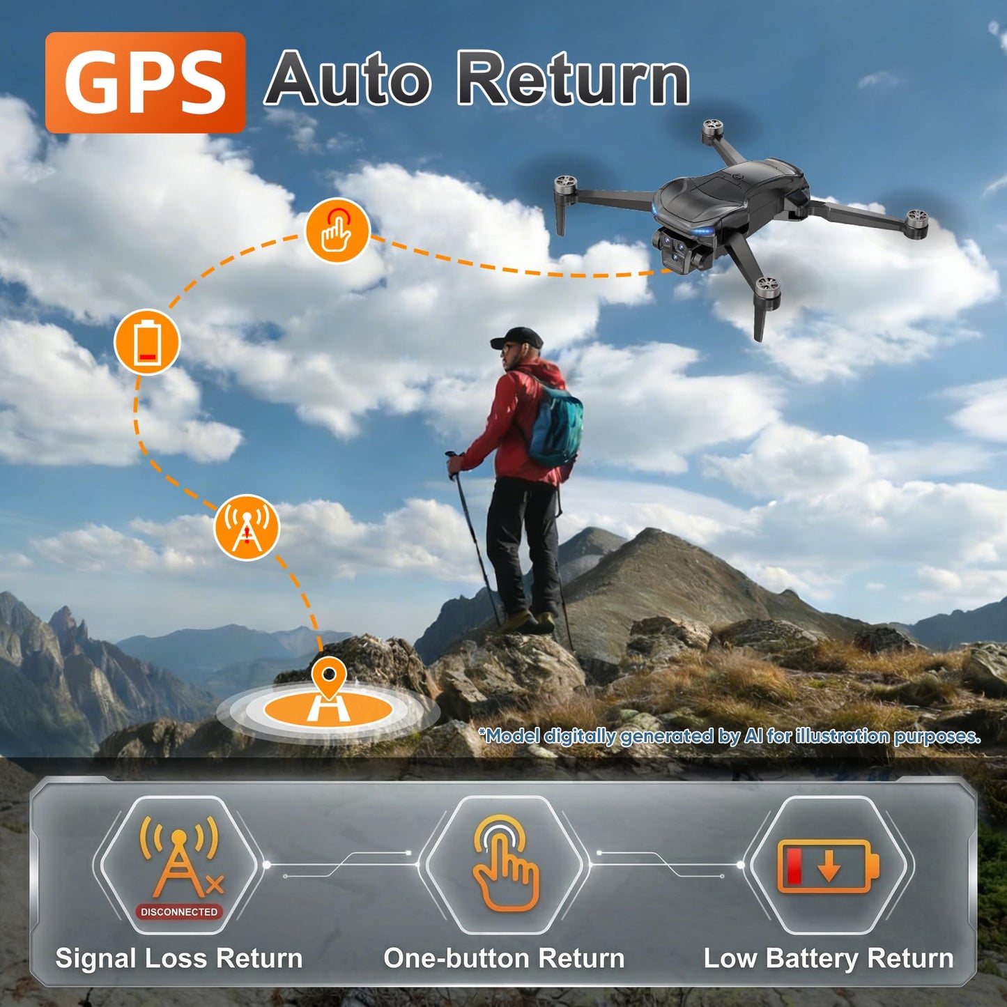 GPS Drone with Camera for Adults - 4K Drone with 4.5” FPV Screen Controller, 60 Min Flight, Brushless Motor Foldable Quadcopter, Auto Return, Follow Me, 3 Speed Modes for Beginners - Gift Under 249g