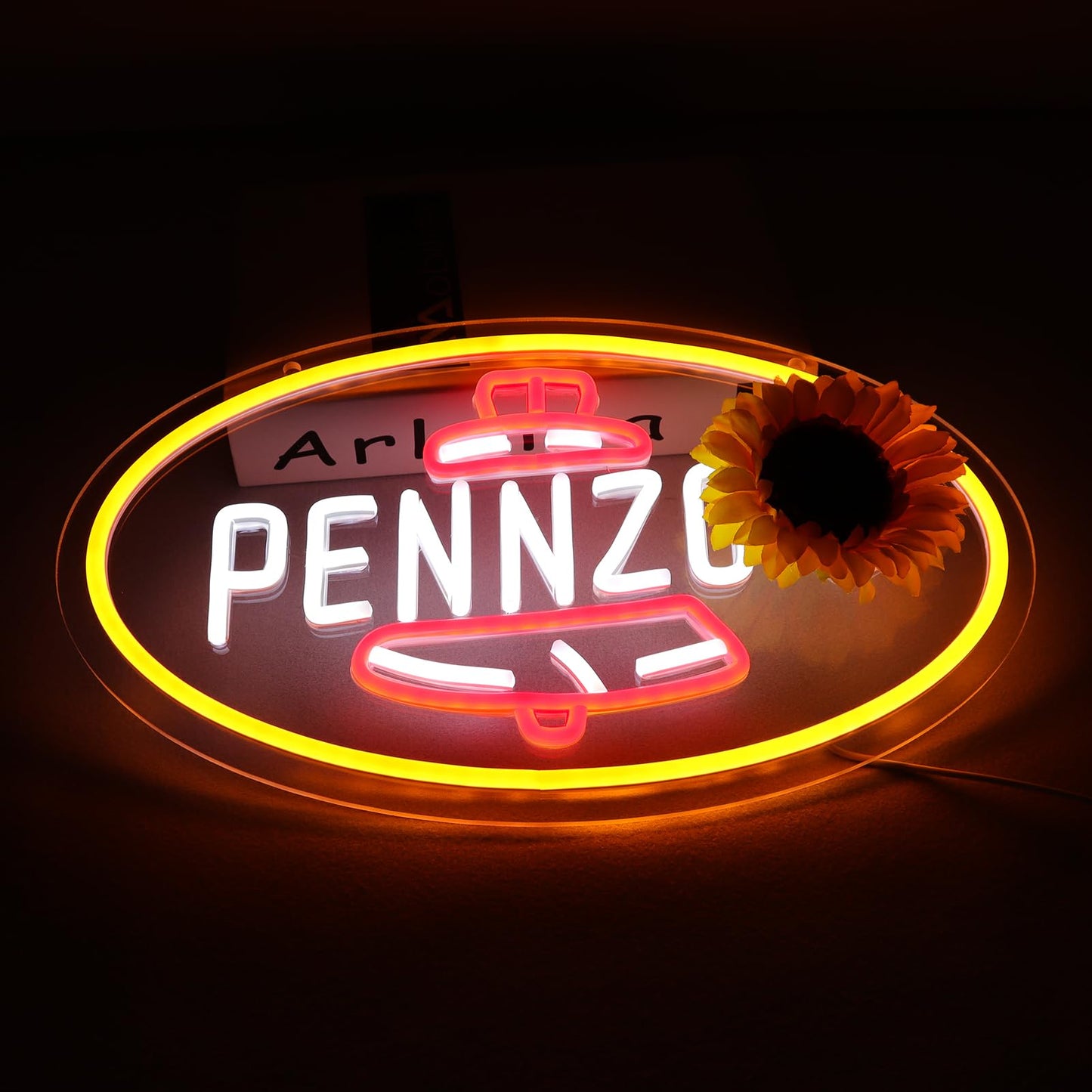 WonderfulLife Pennzoil Neon Sign for Garage Decor, LED Motor Oil Display, 16x9 inches, Easy Hanging, Yellow