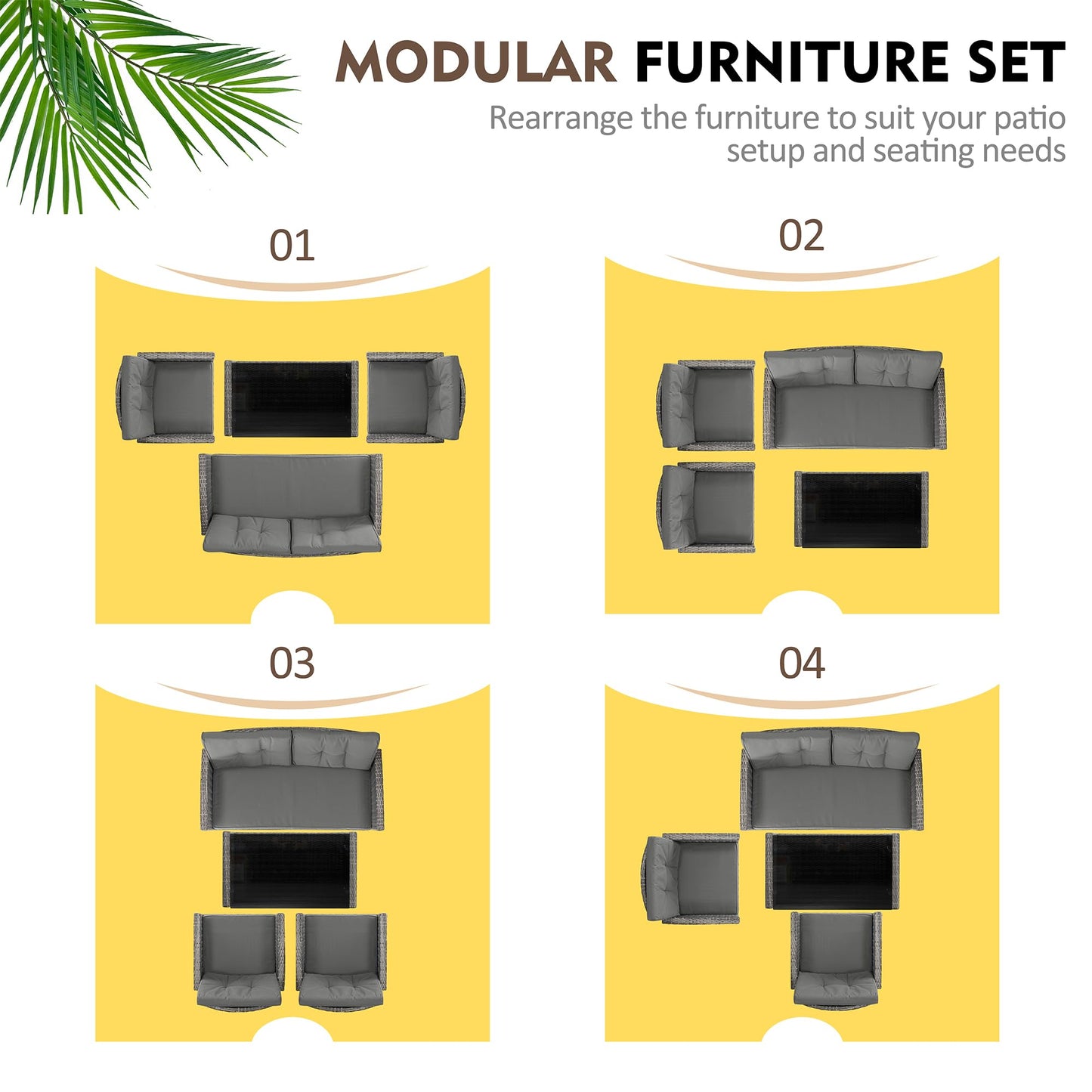 Shintenchi 4 Piece Patio Furniture Set, Outdoor Rattan Conversation Set with Coffee Table, Outside Wicker Sectional Sofa Couch with Cushion, Gray
