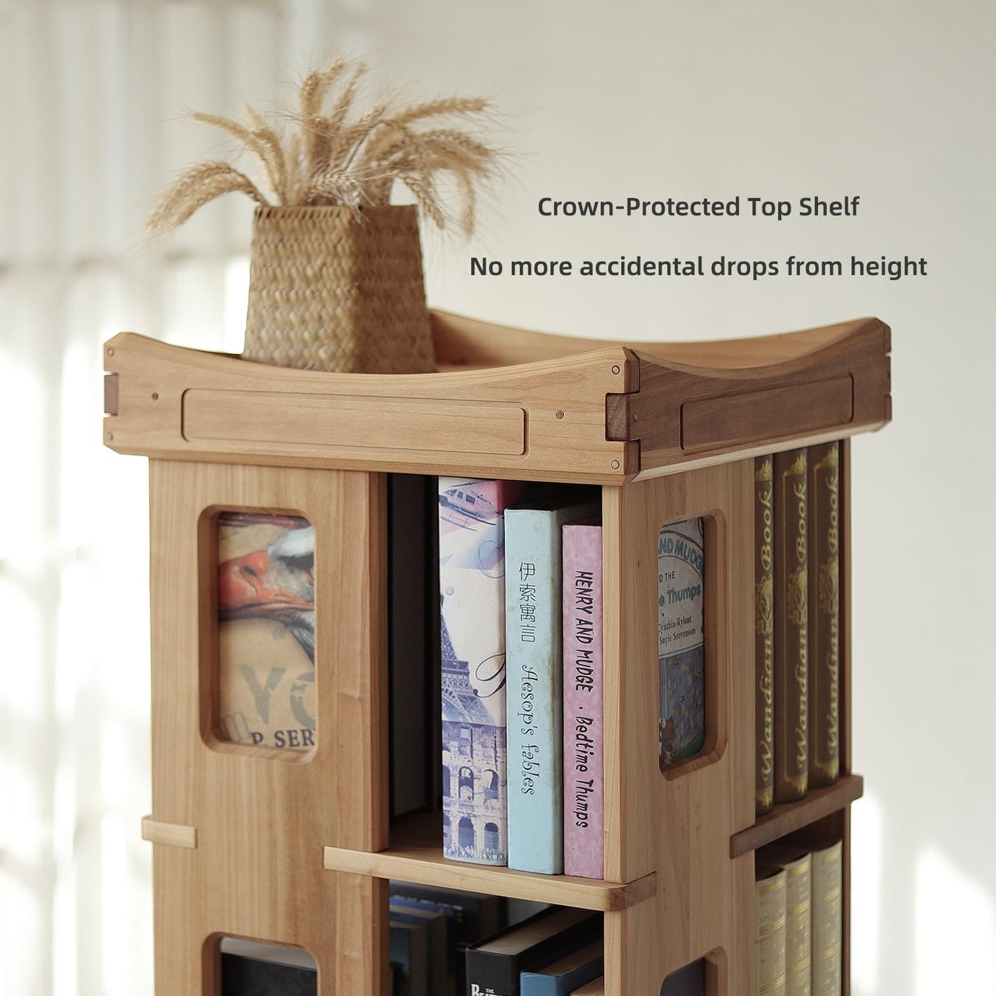 unununu Wooden Rotating Bookshelf, Larger Solid Wood Revolving Bookcase,360°Spinning Book Shelf Tower,Floor Standing Storage Rack,Corner Organizer for Small Space,Study,Office,17"x17"x44"(3-Tier)
