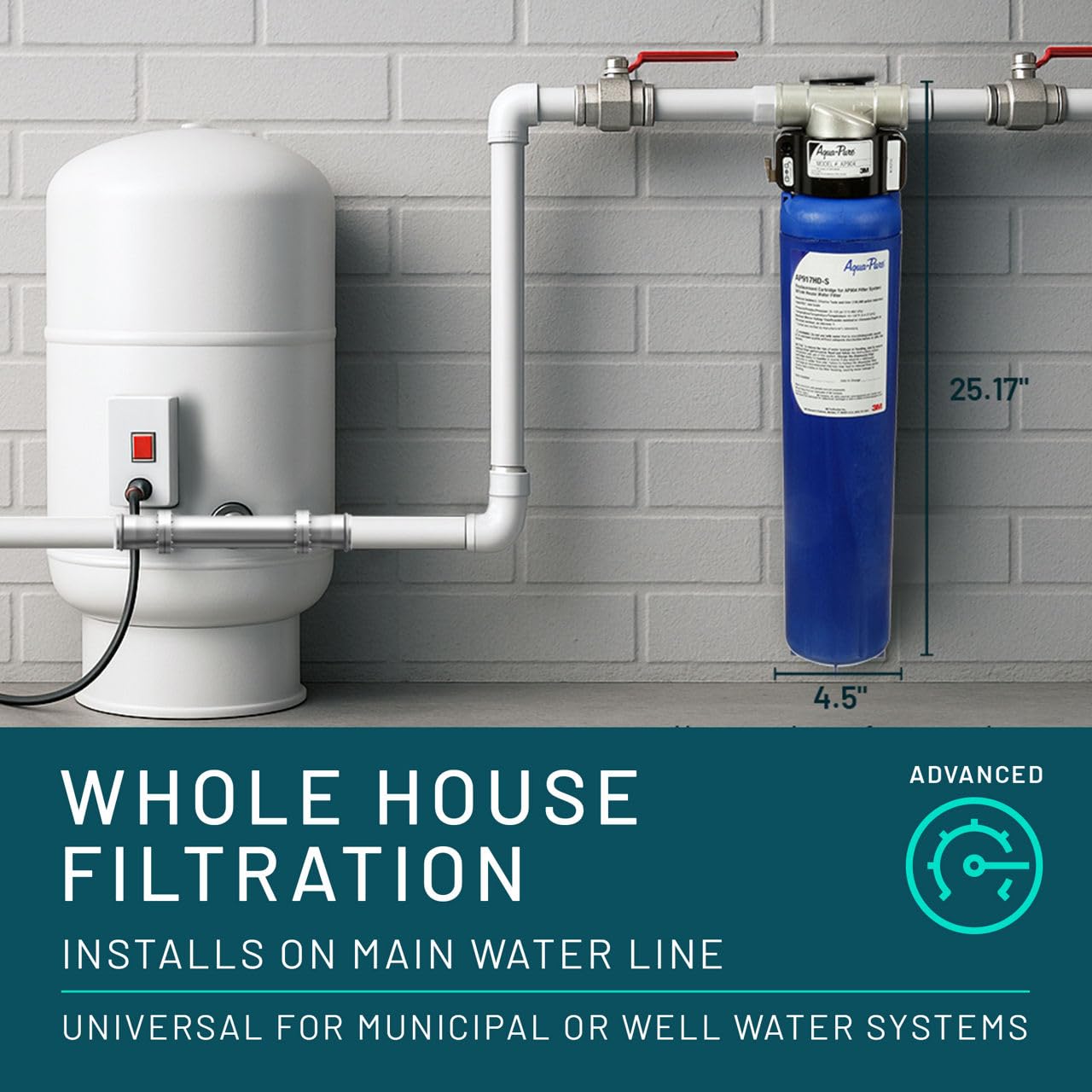 3M Aqua-Pure Whole House Sanitary Quick Change Water Filter System AP904, Reduces Sediment, Chlorine Taste and Odor, and Scale, Heavy Duty, 100,000 Gallon