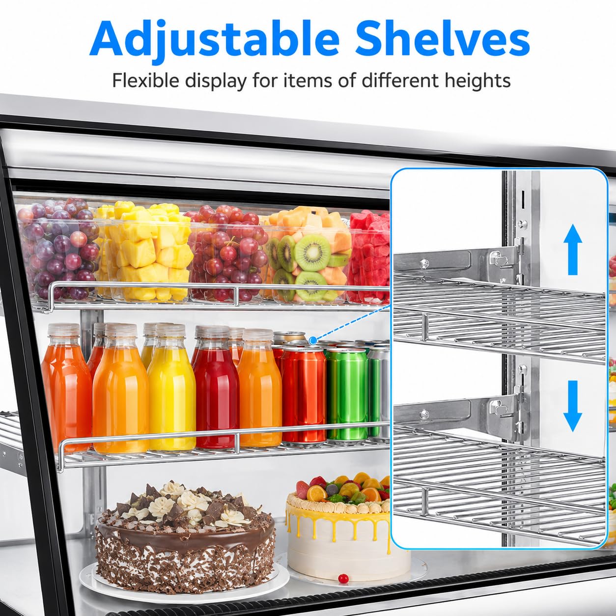 8.1 Cu.Ft Commercial Glass Door Refrigerator | Countertop Display Fridge with LED Lighting for Bakeries, Cafes, Convenience Stores | Energy Efficient, Adjustable Shelves, Auto-Closing Door