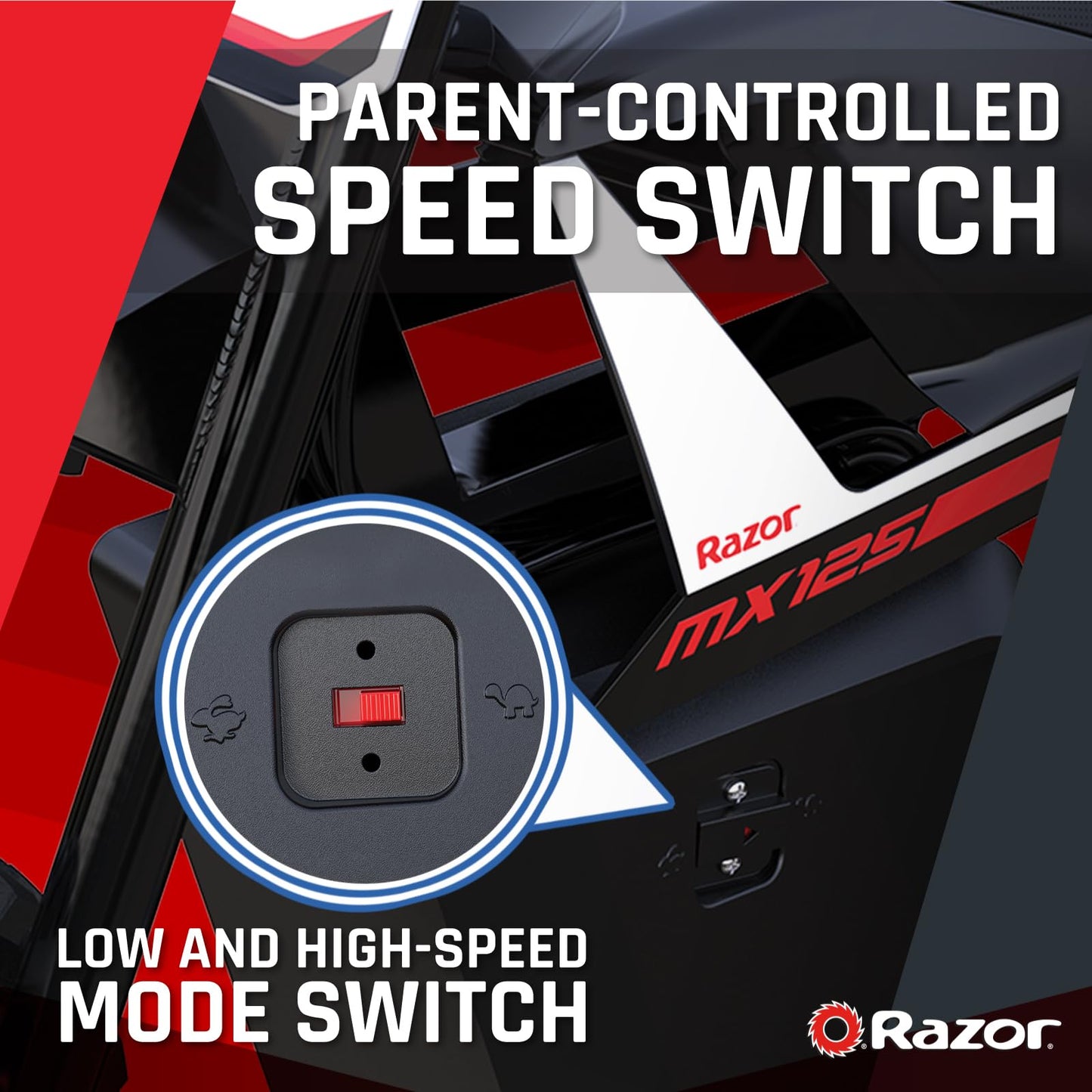 Razor MX125 Dirt Rocket – Electric-Powered Dirt Bike for Kids 7+, Up to 8 MPH, High/Low Speed Switch, Up to 80 Minutes Ride Time