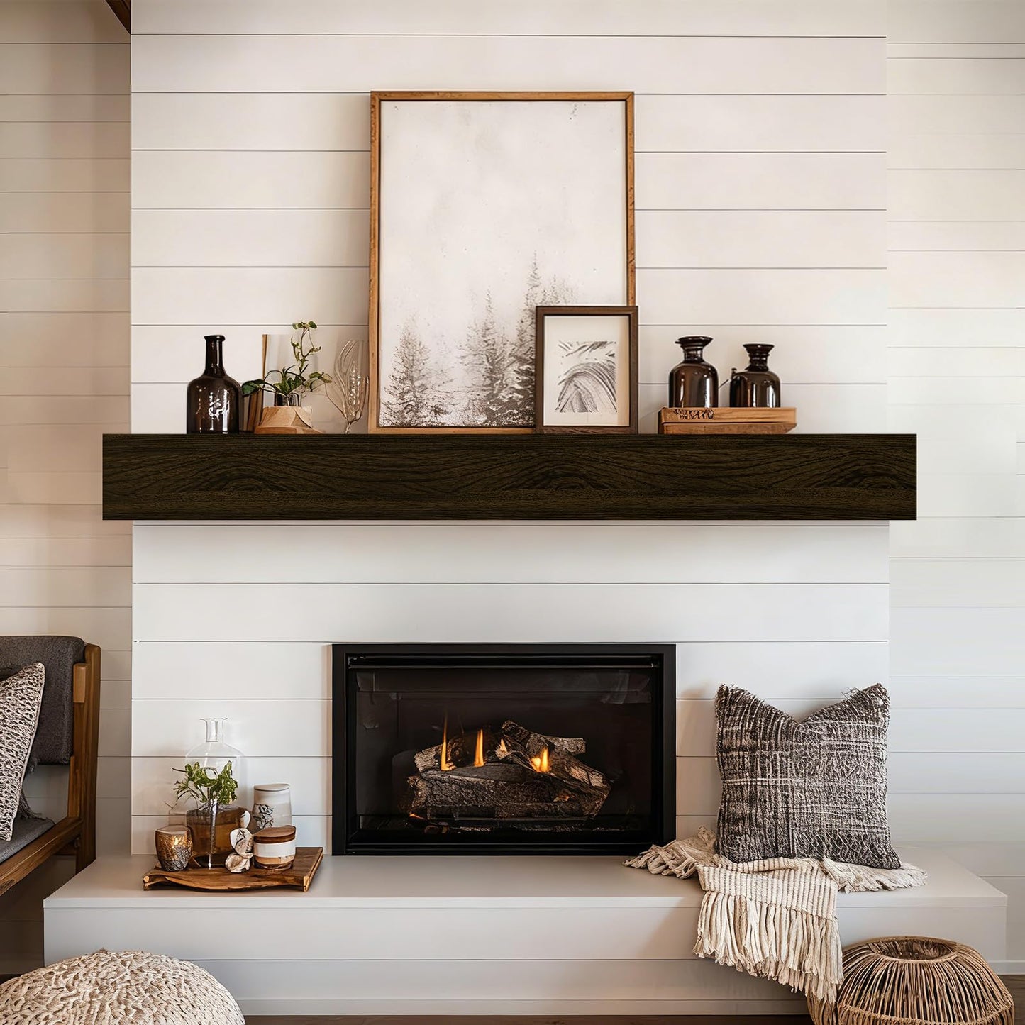 telkener Fireplace Mantel Handcrafted Wall-Mounted Floating Mantel Shelf Decoration Wood Fireplace Mantels Suitable for Living Rooms,Bedrooms, Tvs, Bookshelves.(Retro Walnut,60" L x 8" D x 6" H)
