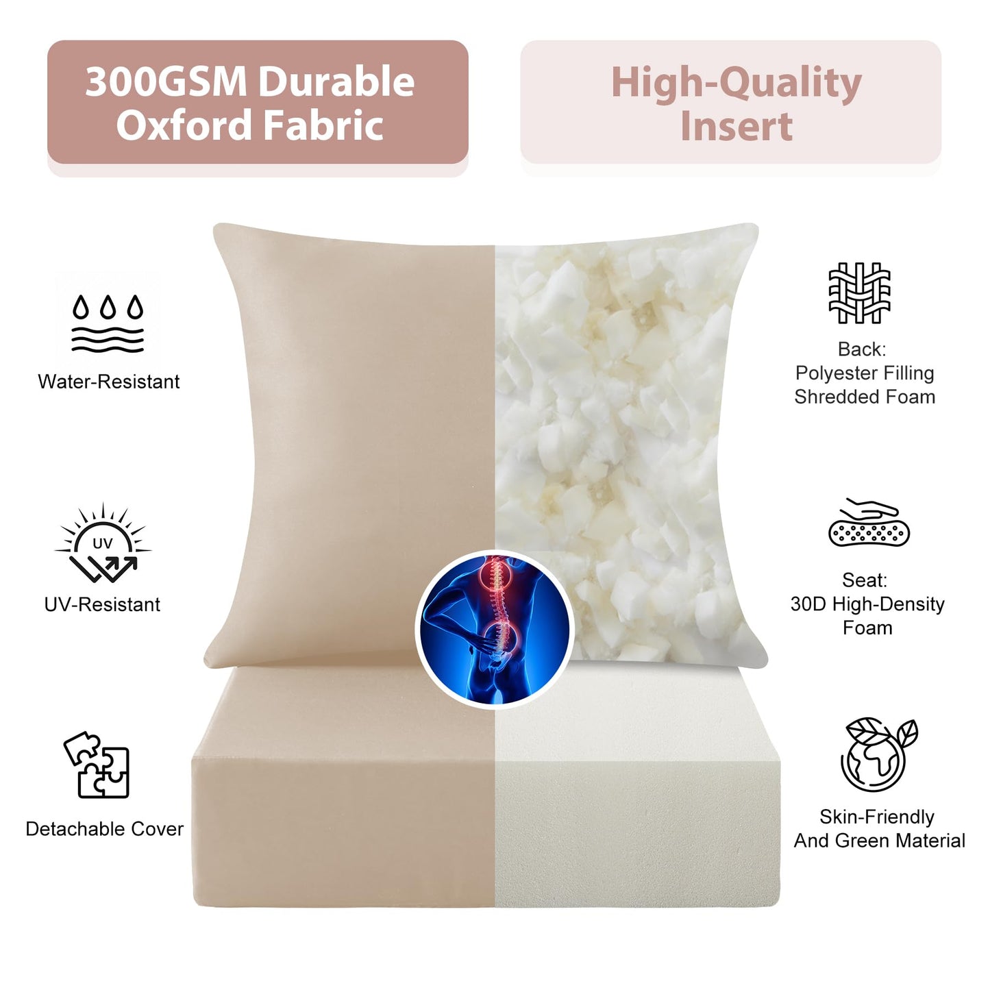 MuaMelop Outdoor Deep Seat Cushion Set, 24x24 Inch Water-Resistant & Fade-Resistant Outdoor Chair Cushions, Patio Furniture Cushions with Removable Cover for Patio Chair, Sofa, Beige (Set of 4)