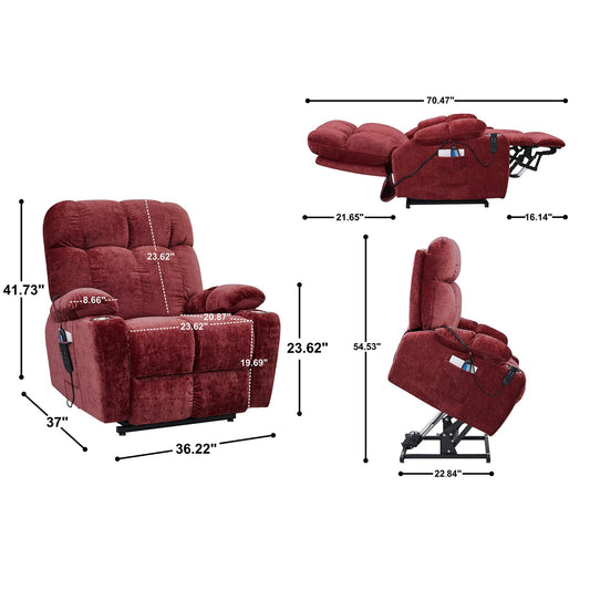Lay Flat 180° Electric Power Lift Recliner Chair Sofa for Elderly with Massage & Heat, Infinite Position Adjustable Recliner & Chair w/2 Remote Controls,Side Pocket and Stainless Steel Cupholders