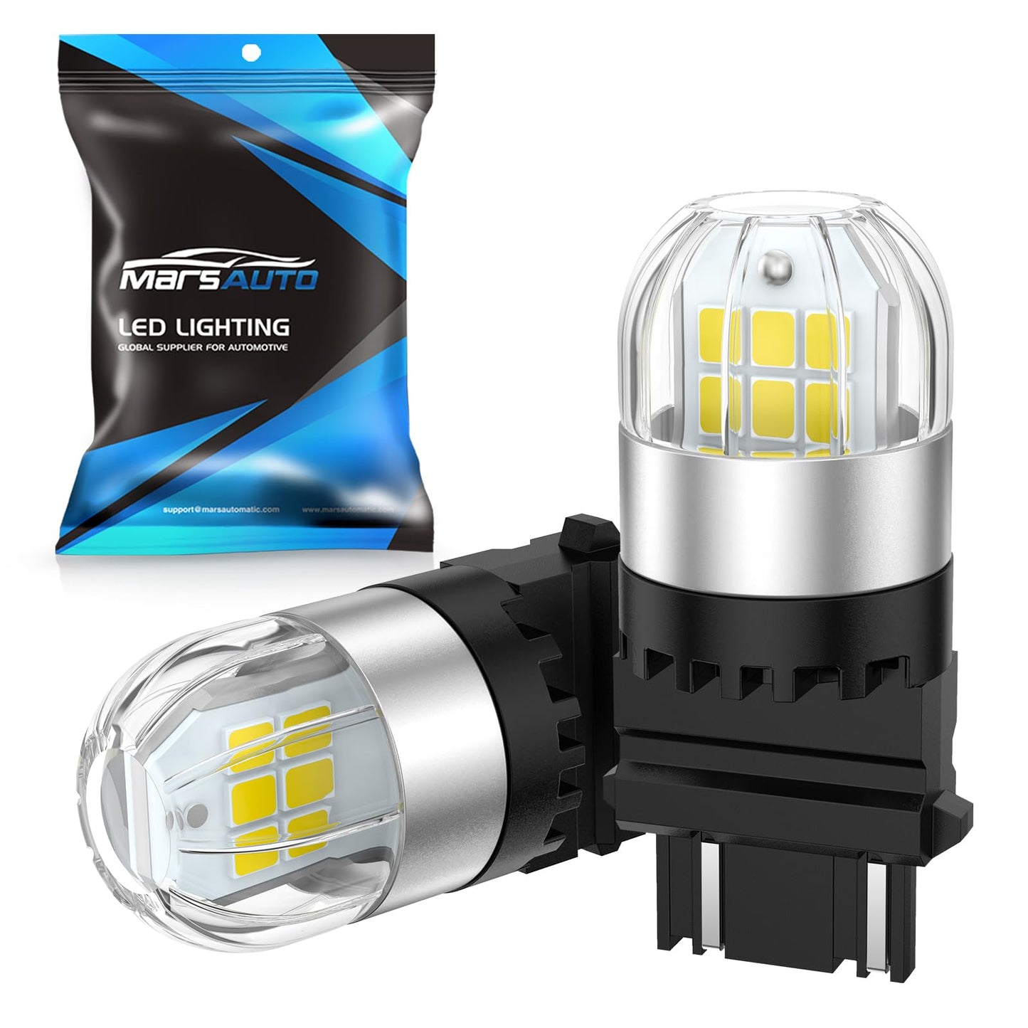 Marsauto LED Bulbs, 6000K White, 300% Brighter, 3156/3157, Aluminum, Pack of 2