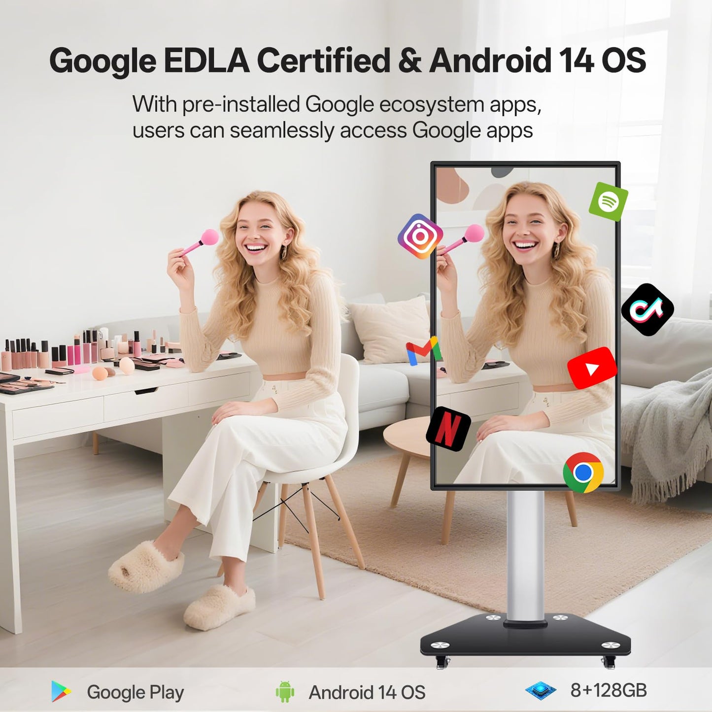 Smart Board,49 Inch JAV Interactive Whiteboard, 8+128GB Interactive Whiteboard Google EDLA Certified Rotating Touch Screen, for Advertising Display and Classroom (Wall Mount Included)