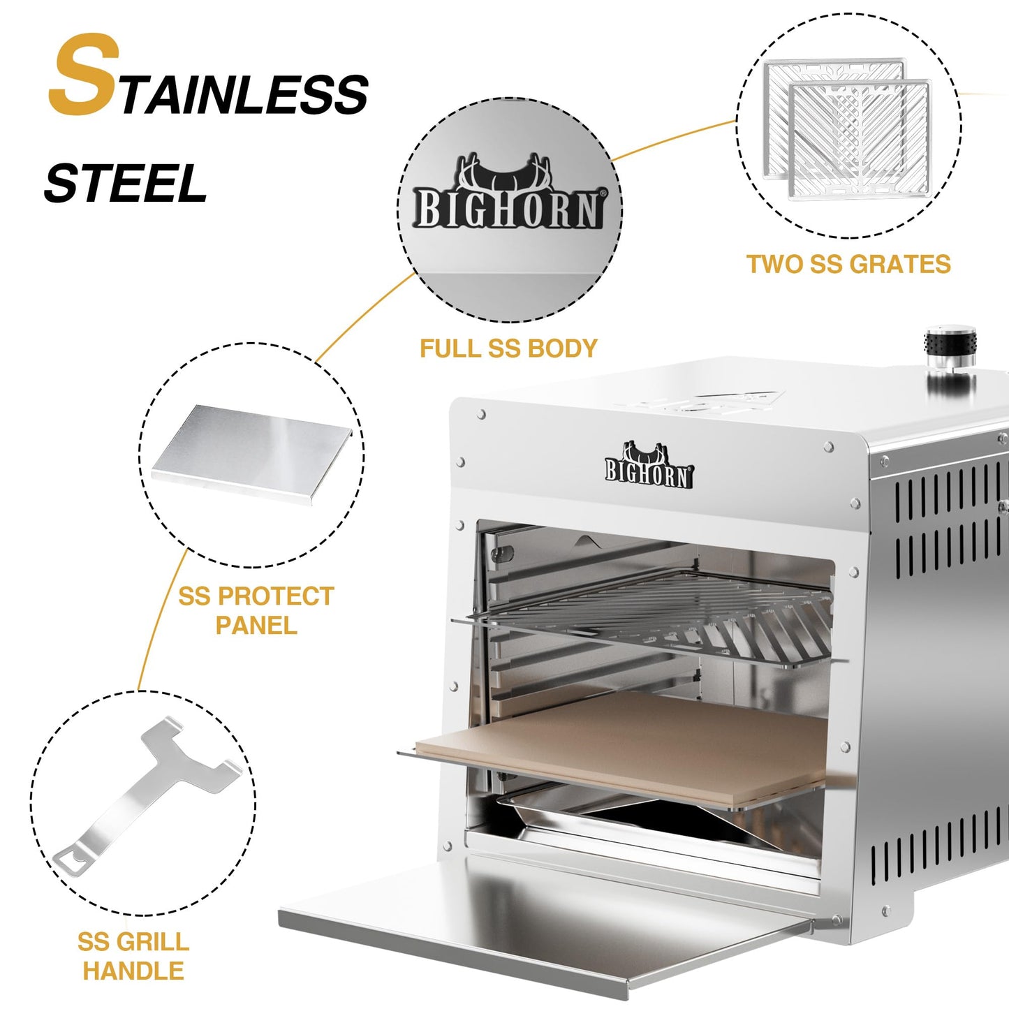 BIG HORN OUTDOORS 1500°F Infrared Propane Gas Grill AS SEEN ON TV– Portable Steak Broiler & Sear Station, Outdoor Salamander BBQ, Stainless Steel, 16 inch