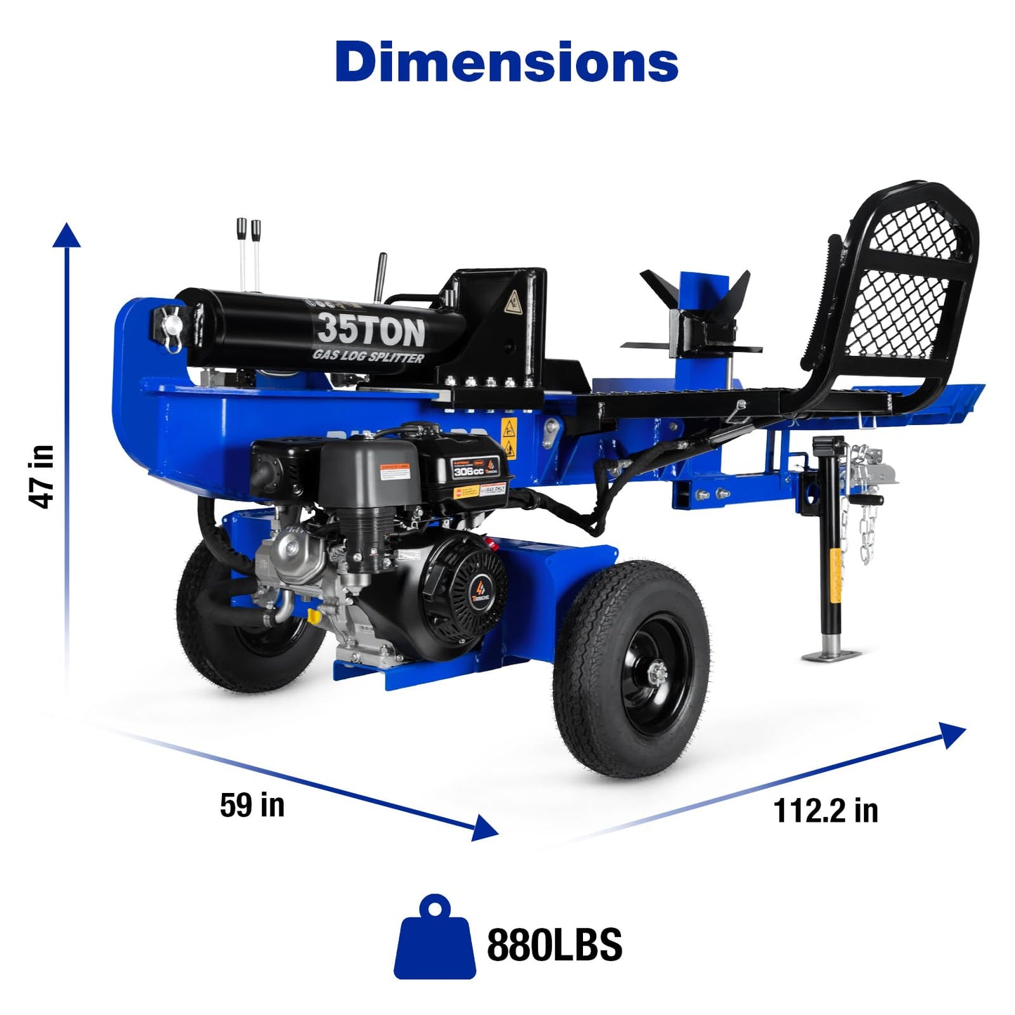 BILT HARD 35 Ton Gas Log Splitter with Log Lift, 4-Way & 6-Way Wedges, 306cc 10 HP Towable Full Beam Wood Splitter, Bucher 2 Stage Gear Pump