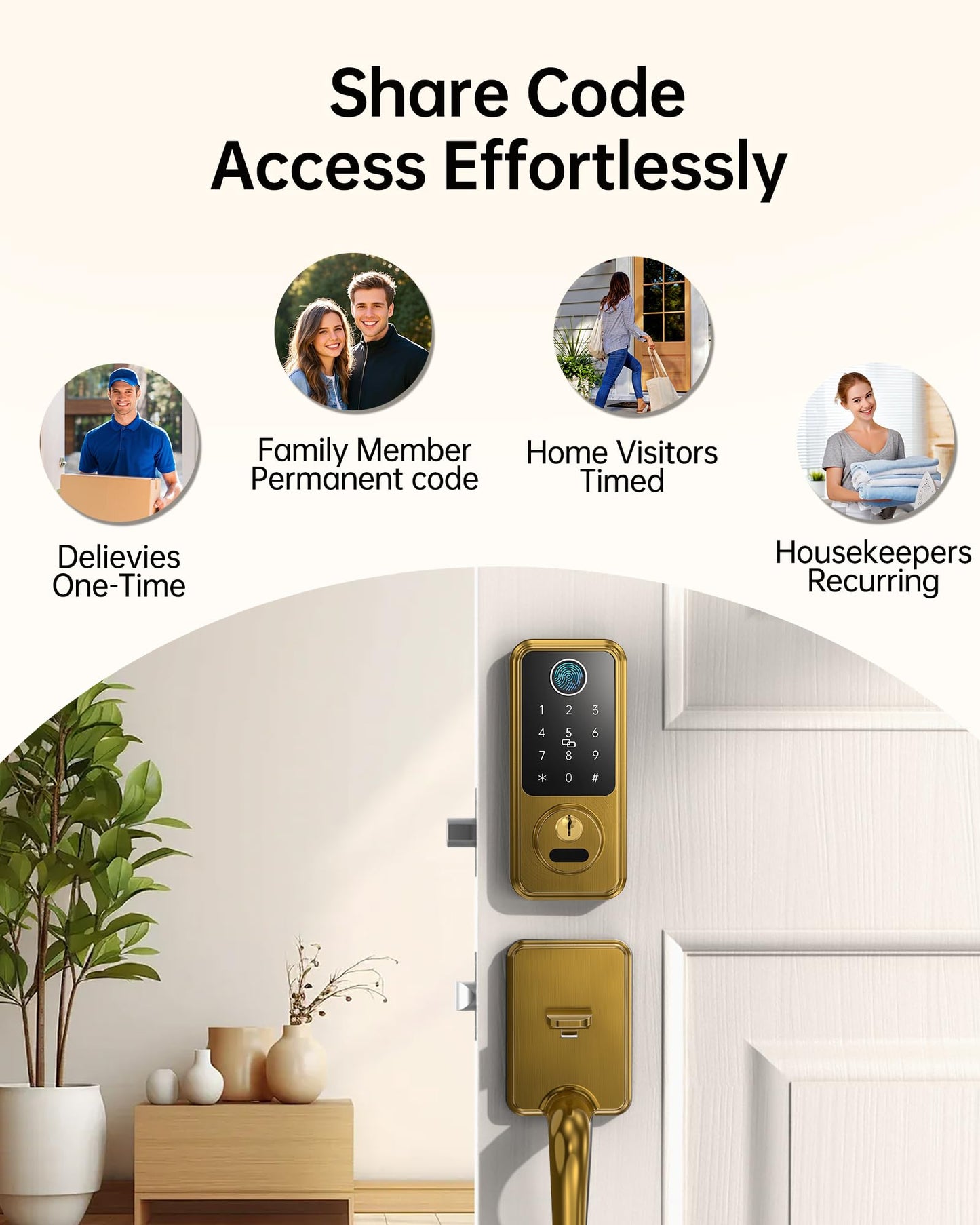 Hornbill Keyless Entry Door Lock, Smart Front Door Lock Set, Smart Deadbolt Keypad Handle Set for Home/House/Airbnb/Office, Auto-Lock,Bronze Brown