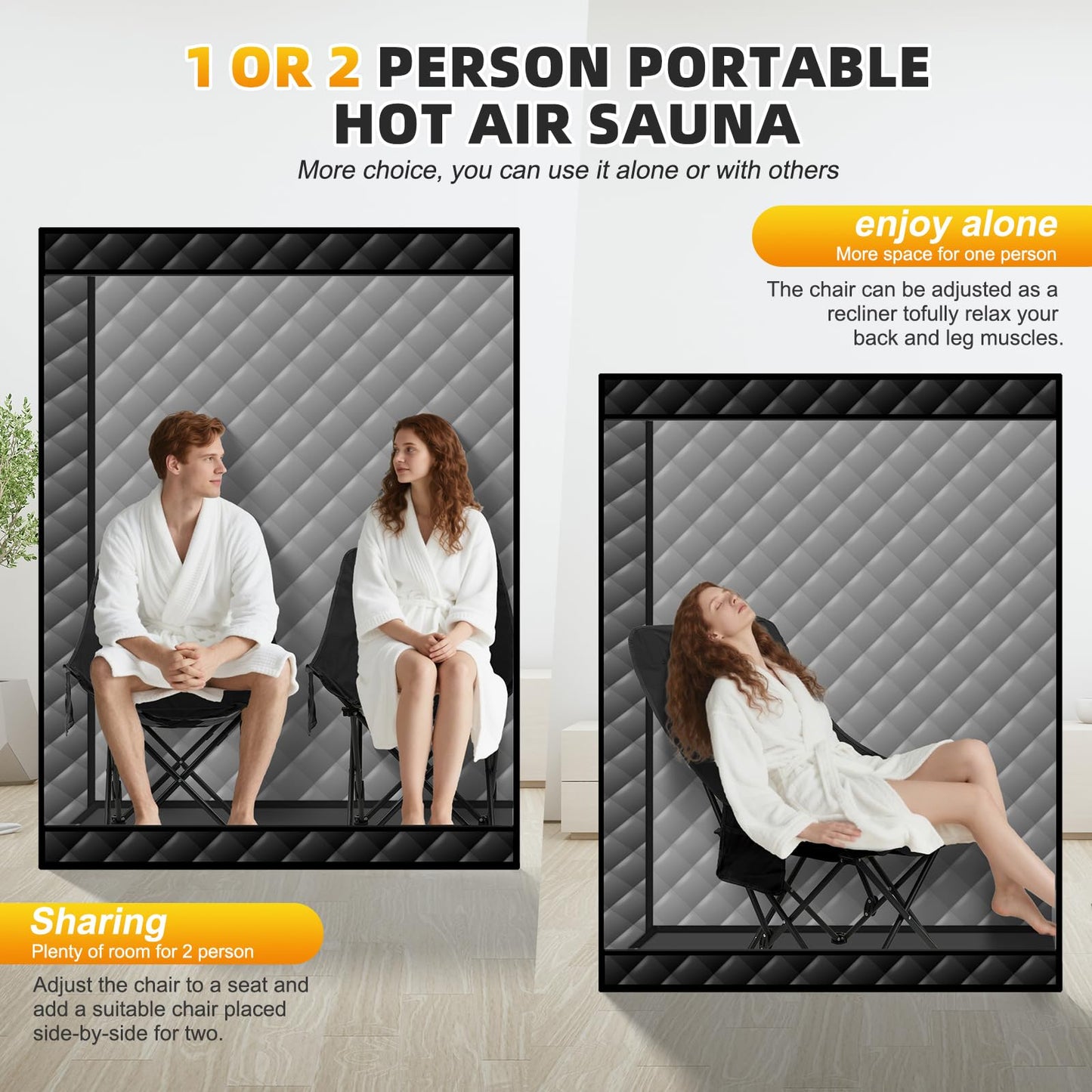 Smartamk 2 Person Portable Hot Air Sauna, with 660nm Red Light Therapy
