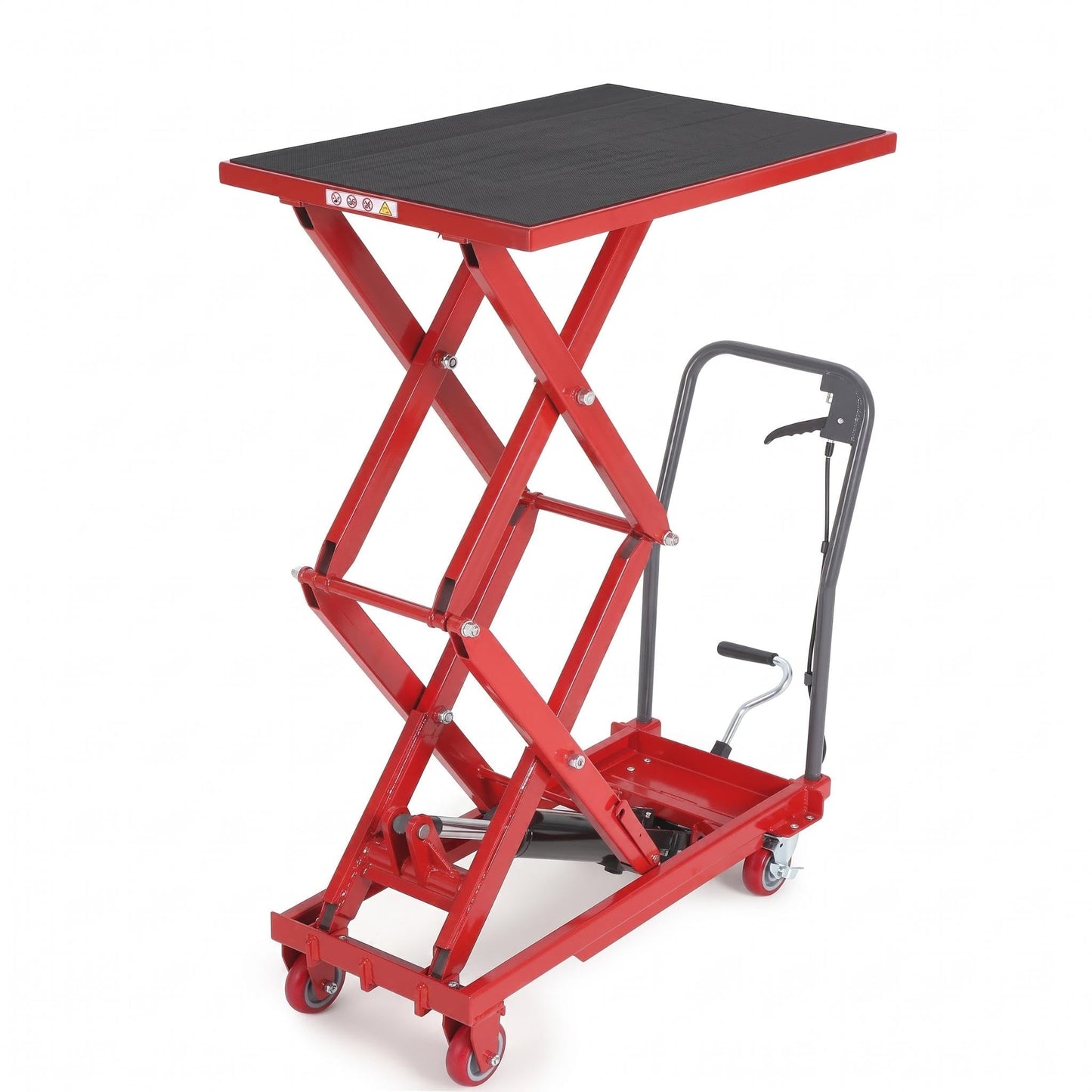 Garvee Hydraulic Lift Table Cart, 330 LBS Capacity 50" Lifting Height, Double Scissor Lift Table with 4 Swivel Wheels and Non-Slip Pad for Material Handling and Transportation, Red