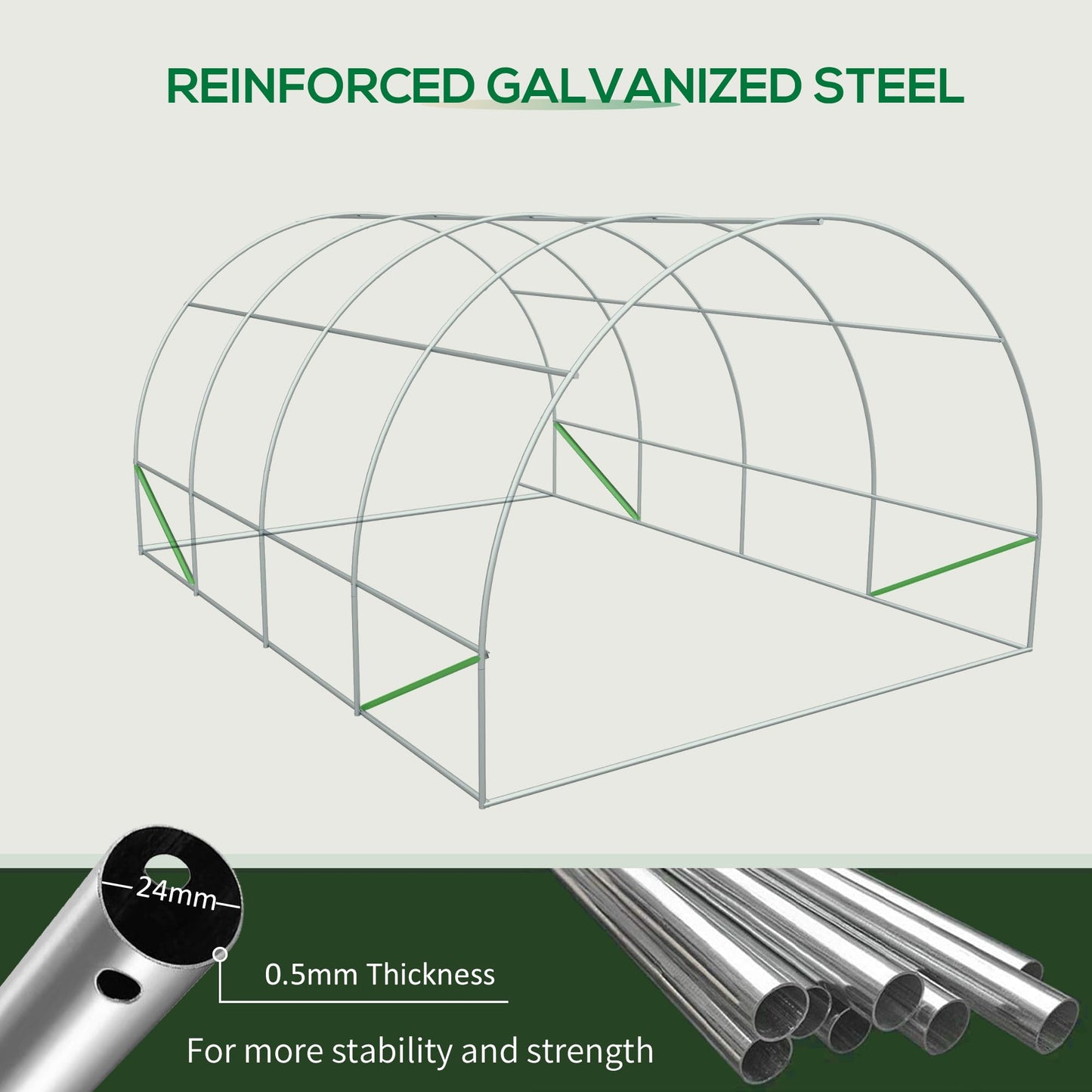 Outsunny 20' x 10' x 7' Walk-in Tunnel Greenhouse with Zippered Door & 8 Mesh Windows, Large Garden Green House Kit, Galvanized Steel Frame, Green