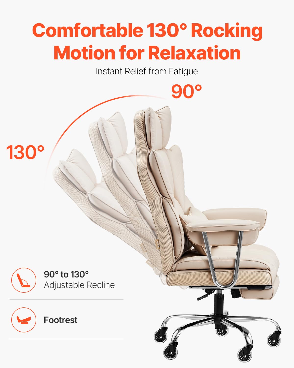 VEVOR Executive Office Chair with Footrest, 400lb Capacity Oversize Office Chair with Lumbar Pillow & Removable Armrests, Heavy Duty Ergonomic Chair, PU Leather Reclining Home Office Desk Chair, Brown