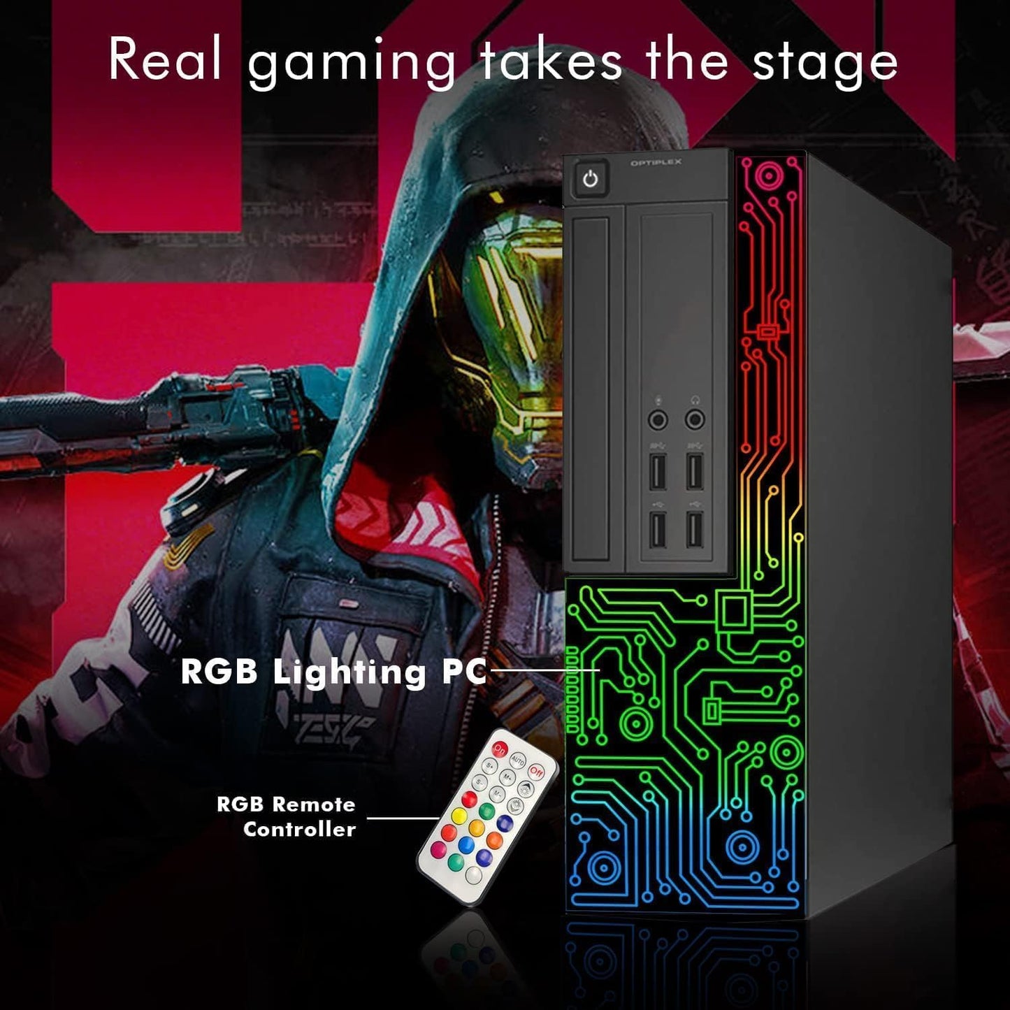 Dell RGB Gaming Desktop PC Computer, Intel Core i5 CPU, GeForce GT 1030 2G, 16GB RAM, 512GB SSD, 24 Inch HDMI Monitor, RGB Keyboard & Mouse & Headset, WiFi, Windows 11 Pro (Renewed)