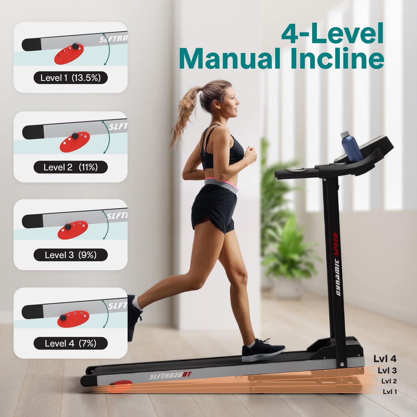 SereneLife Treadmill with Incline & Handle Bars | Compact Portable Walking Pad & Treadmill for Home/Apartment | Wide Running Belt 40" x 16" | Includes Workout Trainer Program with Bluetooth App