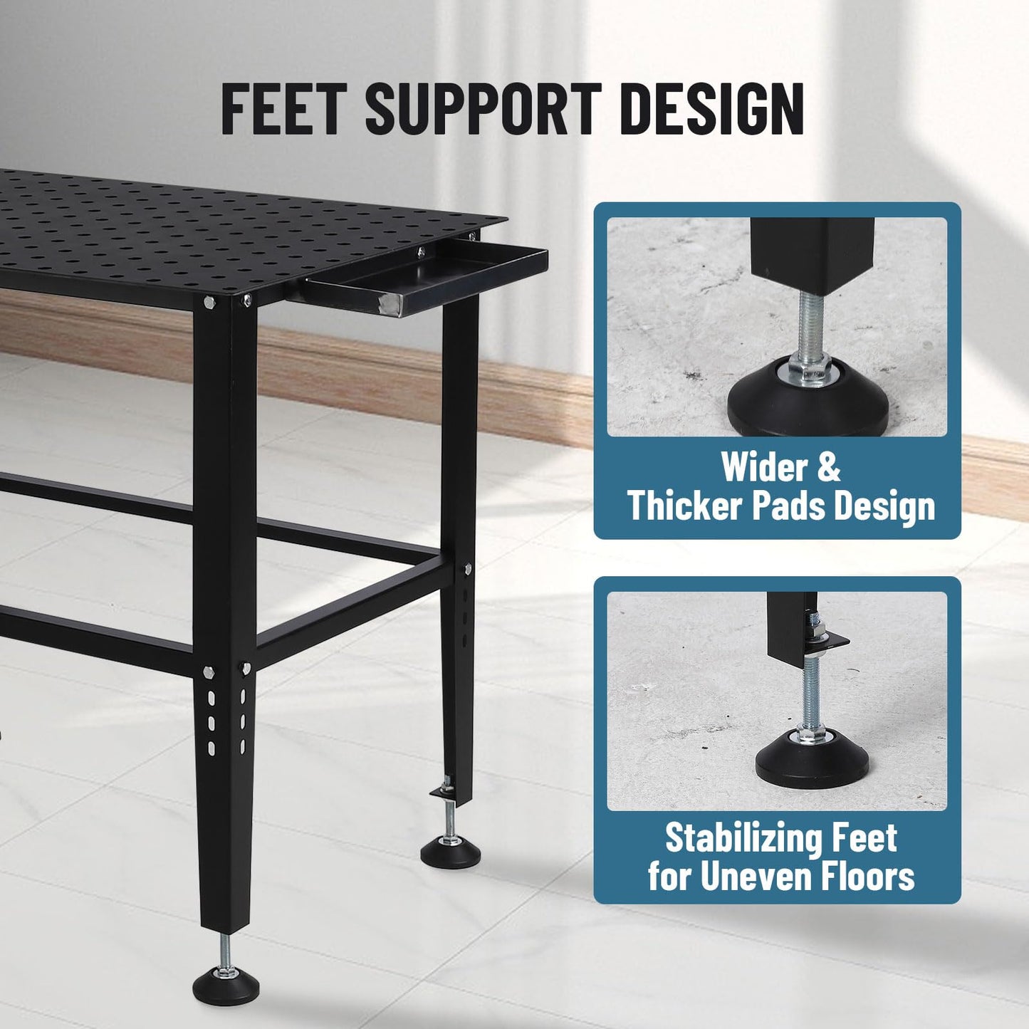 36"x24" Welding Table - Heavy Duty 1200LB Capacity Steel Workbench with Locking Casters, 5/8" Fixture Holes & Tool Tray, Portable Welding Work Table for Garage, Shop