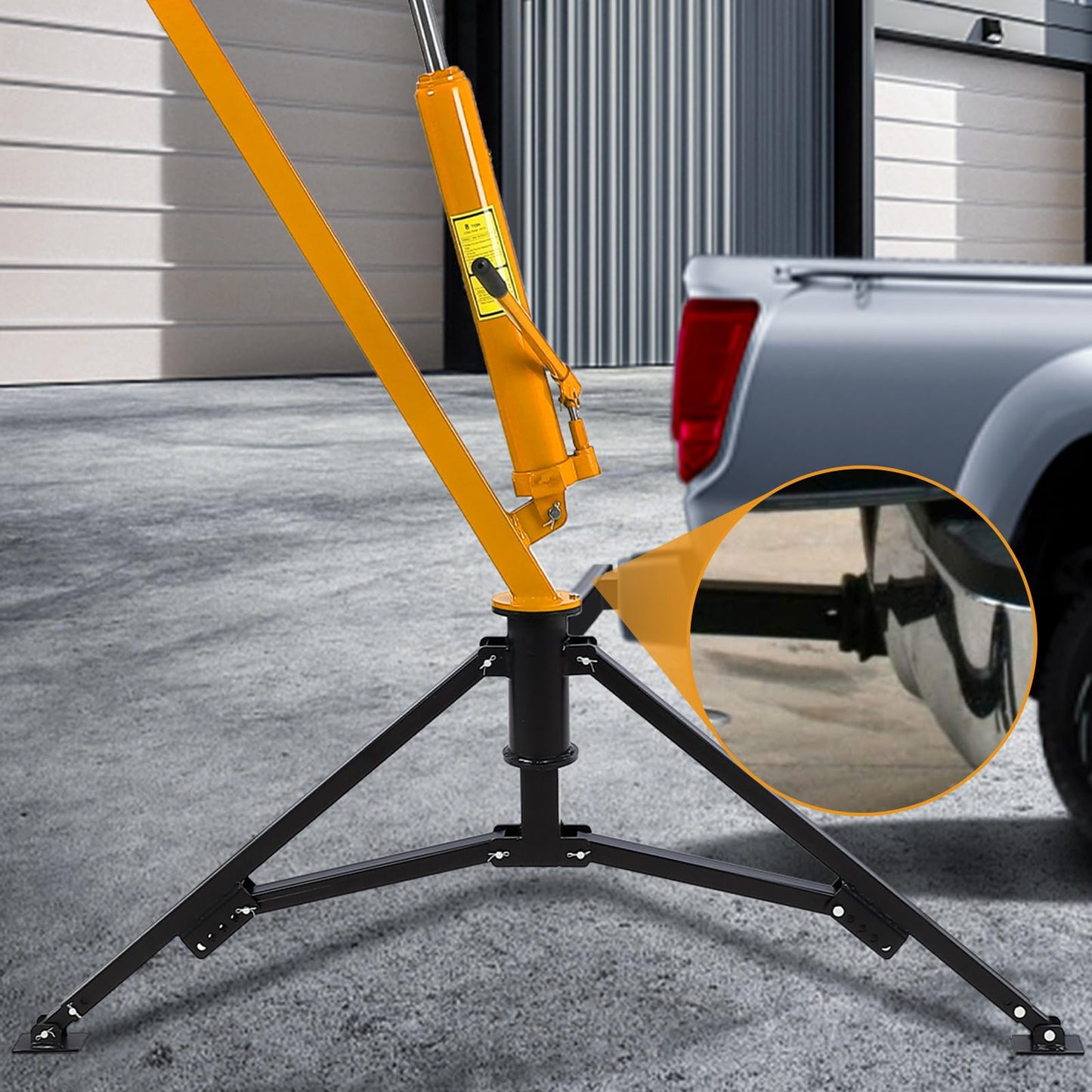 PioneerWorks Hydraulic Pickup Truck Crane, 360° Swivel Professional 2-Inch Hitch Receiver, 3 Adjustable Capacities: 500 Lbs, 750lbs, 1000 Lbs(Max) for Lifting Goods in Factory - Yellow