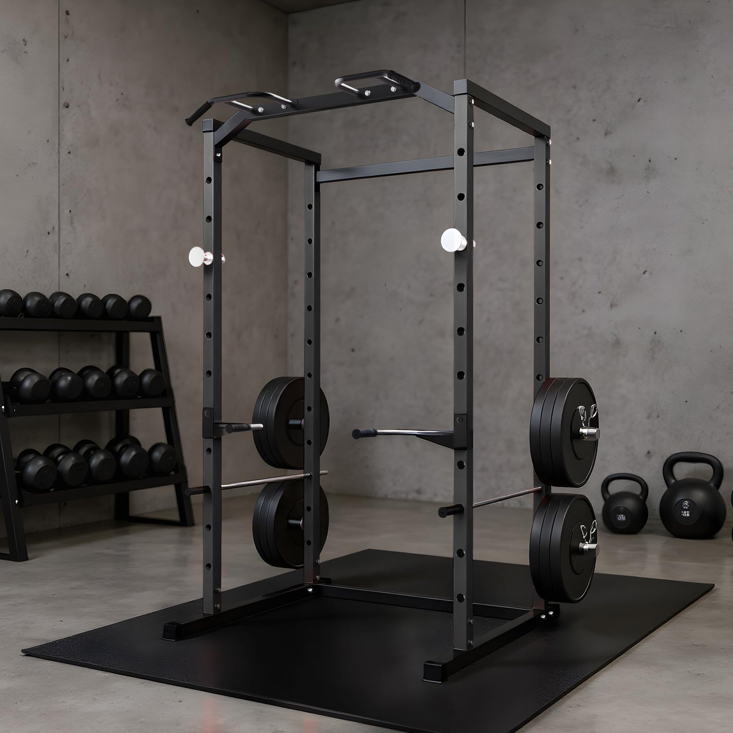 Garvee Power Cage, Squat Rack for Home Gym, 1100LB Capacity Power Rack with Pull-Up Bar, Adjustable Safety Bars, Strength Training for Home Gym, Black
