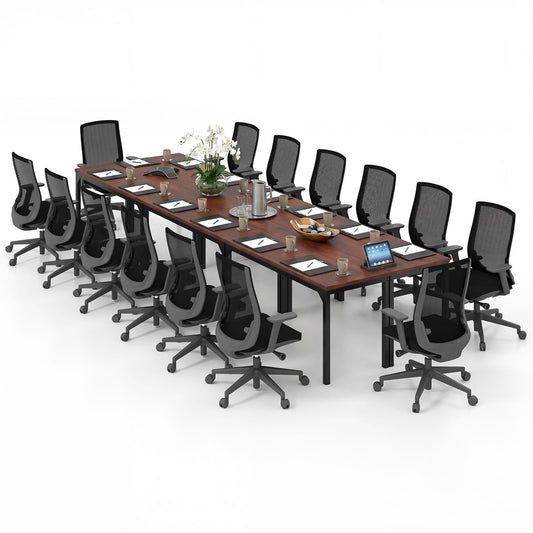 Giantex Conference Table, 9.2 ft x 4 ft Large Meeting Table, Rectangular Computer Desk with Strong Metal Frame for 10-12 People, Modern Seminar Table for Office Conference, Brown (4)