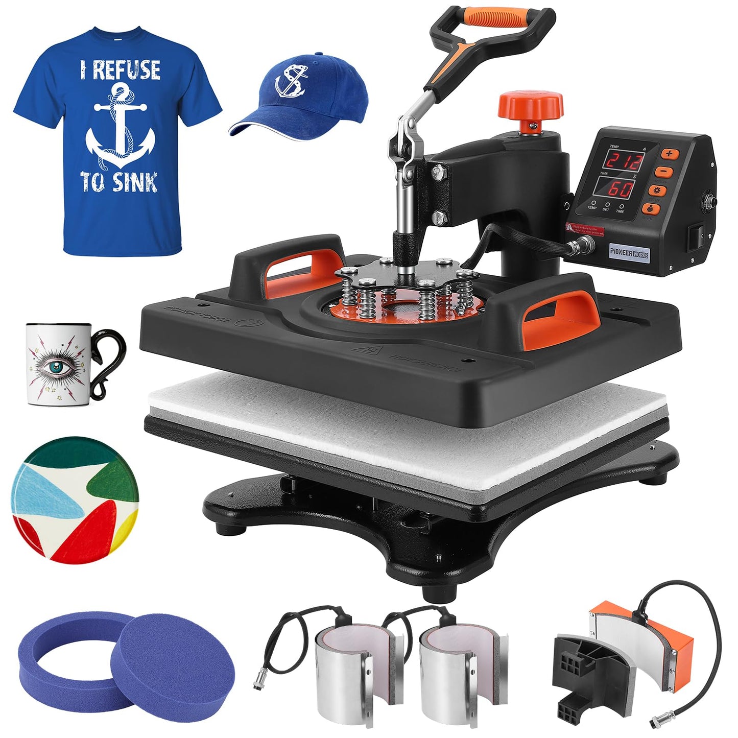 6 in 1 Heat Press Machine 12x15 Inch, Multifunction Heat Transfer Sublimation Combo, 360° Swing Away, Digital Industrial-Quality T Shirt Pressing Machine for Mugs Hats Caps Plates