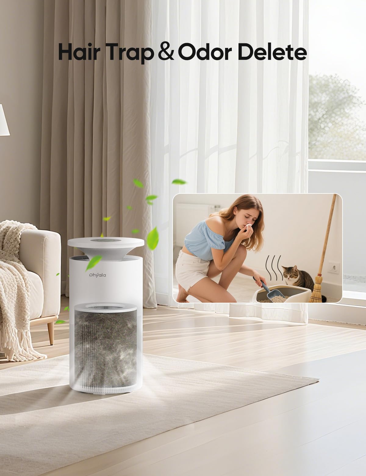 Dhyala Air Purifier for Home Large Room up to 3620Ft², H13 True HEPA Air Purifiers for Home Pet Hair Dander Odor Pollen, Air Cleaner with Smart WiFi, 360° Air Intake, Auto Mode, Pet Lock, 22dB Quiet