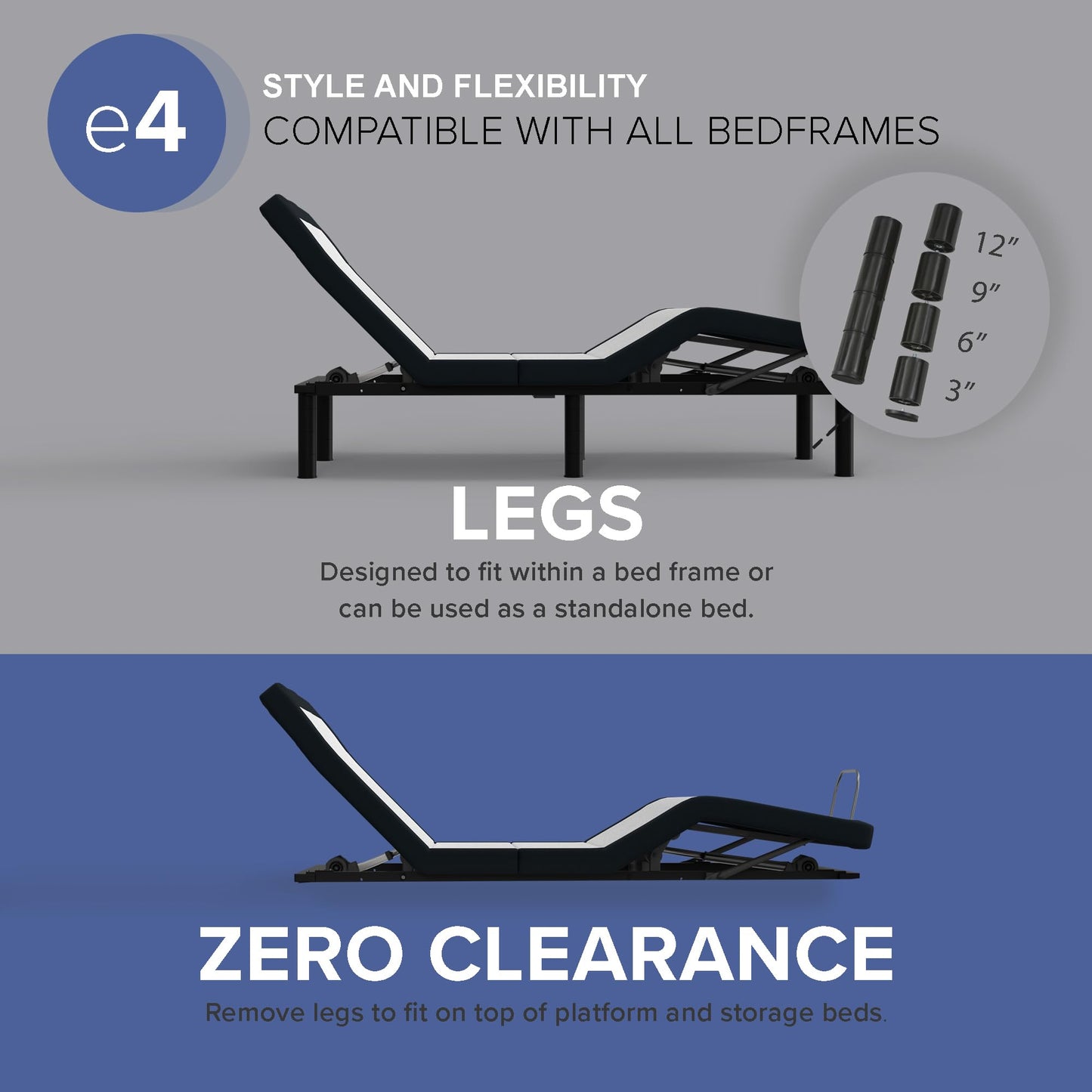 Blissful Nights e4 King Adjustable Bed Frame with Massage, Anti-Snore, Zero Gravity, USB Charging, Under Bed Lights, Wireless Remote Head and Foot Incline