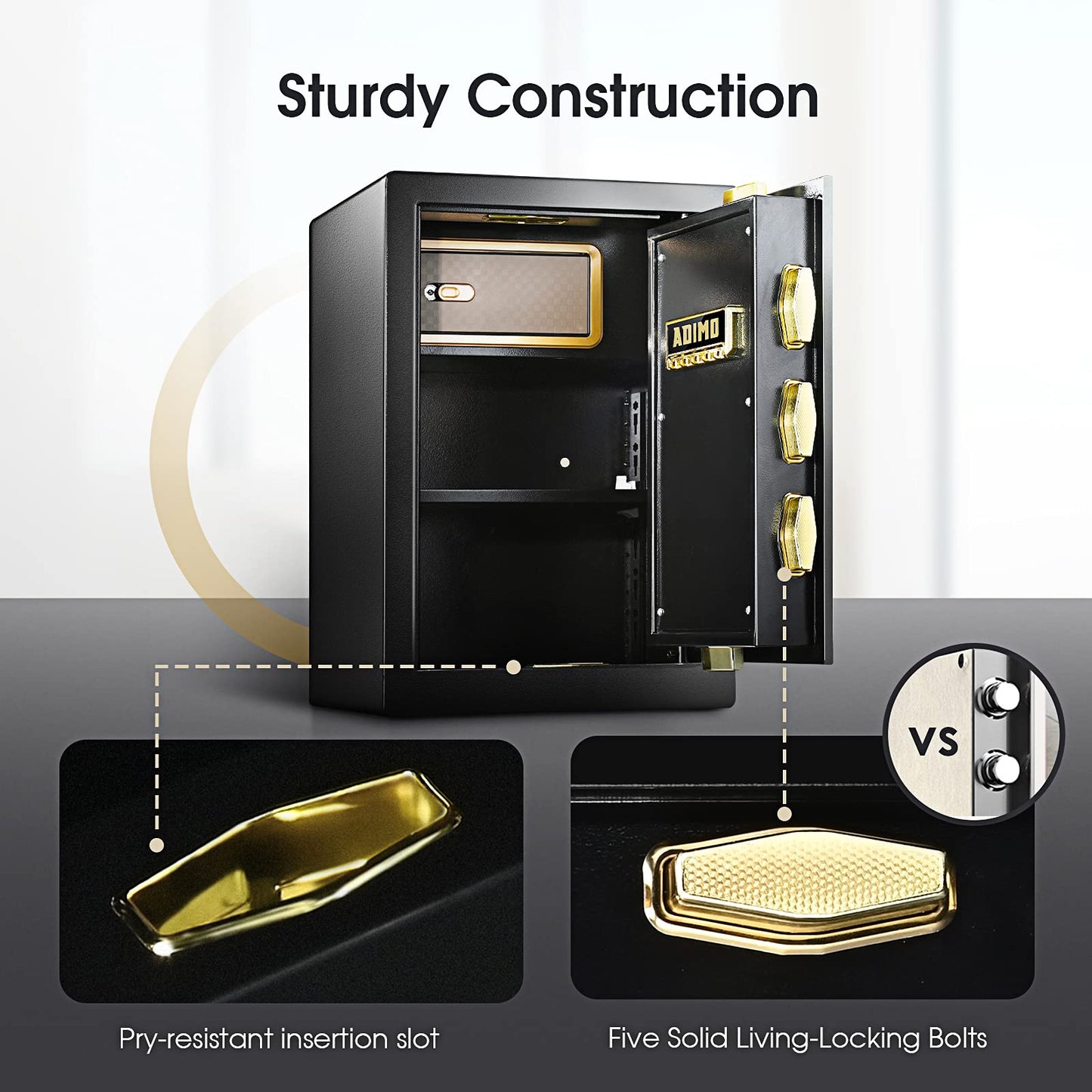 Safe Box, ADIMO 2.8 Cubic Ft Fireproof Safe Box, Weighted Cabinet Safe with Removable Shelf, Sensitive Alarm, Dual Key System with LCD Digital Screen, Safe for Jewelry, Cash, Documents and Gold