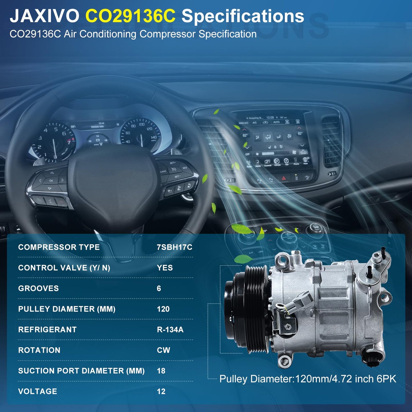 Jaxivo 198314 Air Conditioning A/C Compressor Compatible with 15-17 Chrysler 200 C/LX/Limited/S 2.4L L4,14-23 Cherokee 2.4L,Air Conditioner Compressor Replace CO29136C,68103197AA