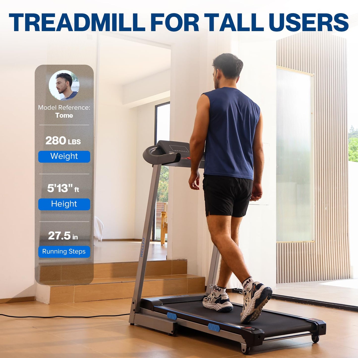 WELLFIT Home Treadmills 400+LBS Capacity, 4.0HP Heavy Duty Treadmill 15% Auto Incline Climb Running, Foldable Treadmill with Handrail, Wide Belt 18*43 in, 95% Pre-installed, Small Commercial Treadmill