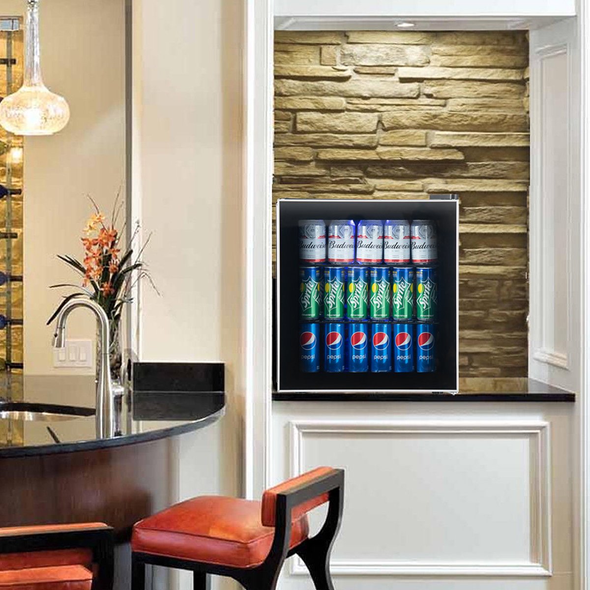 countertop freestanding beverage drink chiller refrigerator mini fridge beer wine cooler, 18.5’’ x 17.5’’ x 19.5’’ (L x W x D), Black