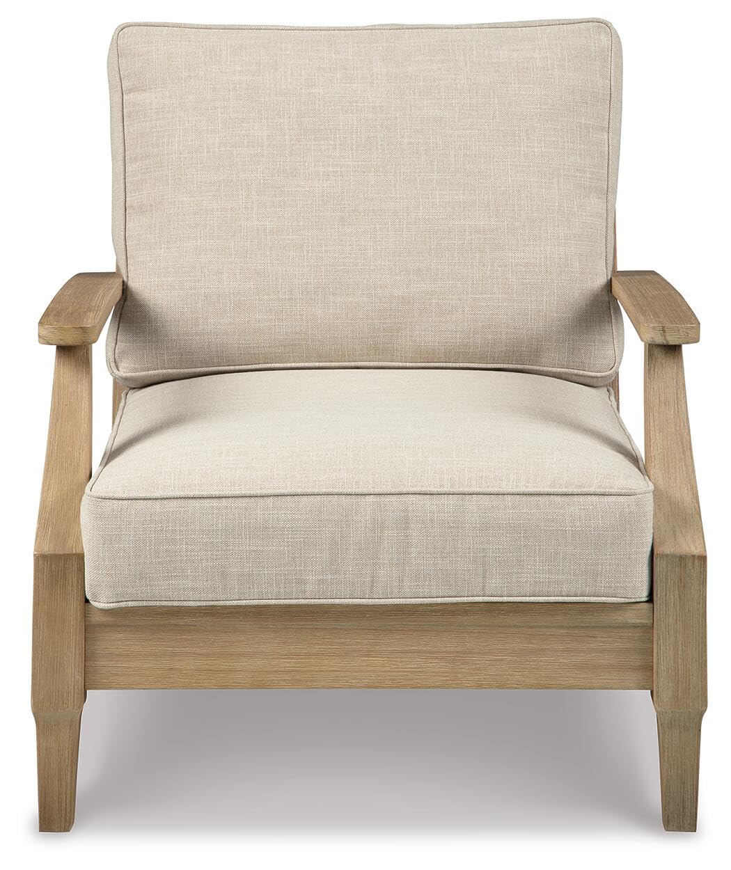 Signature Design by Ashley Clare View Outdoor Lounge Chair, All-weather Foam Cushion, Protective Finish, Eucalyptus Wood , 30" W x 35" D x 32" H, Beige