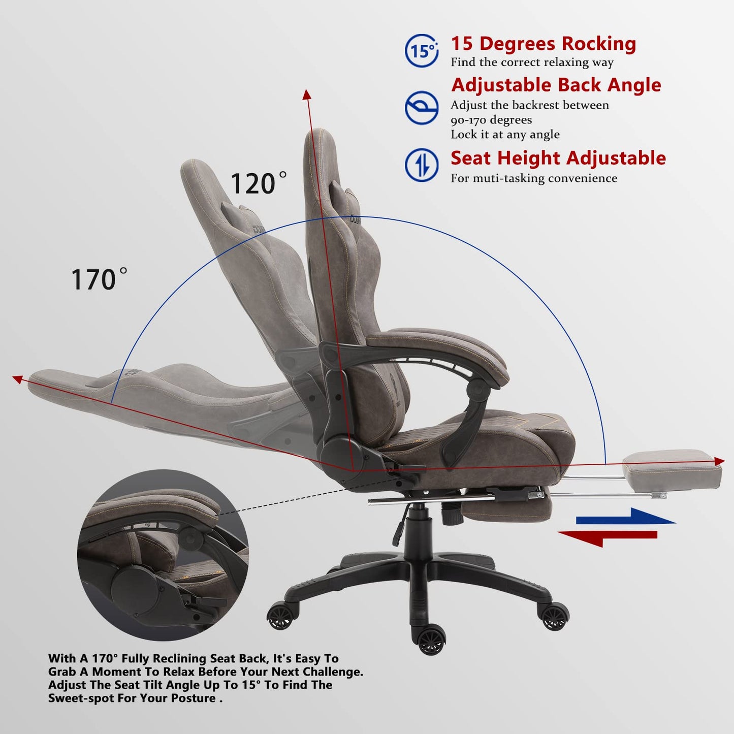 Dowinx Gaming Chair Big and Tall, Ergonomic Game Chair for Adults with Footrest and Massage Lumbar Support, High Back Computer Gamer Chair PU Leather, 350Lbs, for Office, Home, Brown