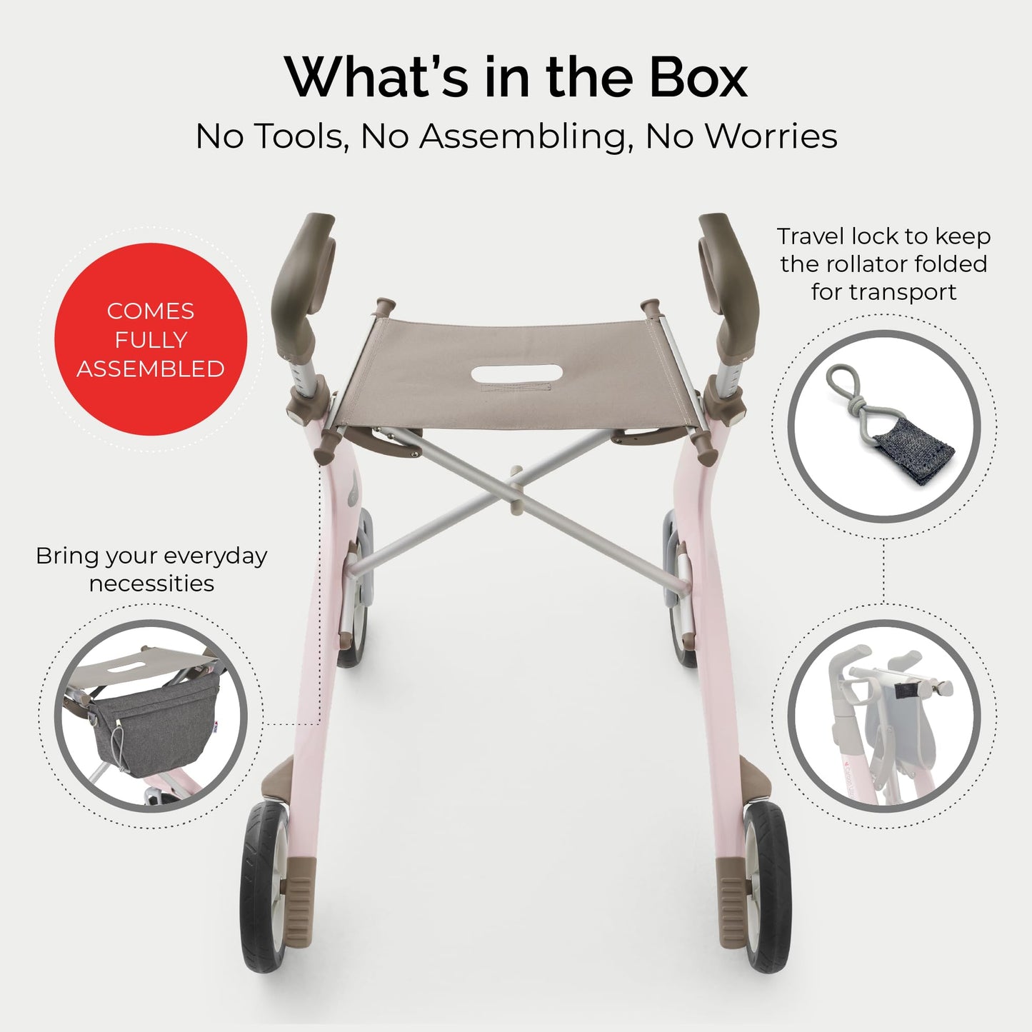 byACRE Carbon Ultralight Rollator Walker - World's Lightest Carbon Rollator - Only 10.6 lbs | Indoor and Outdoor Use | Foldable with seat and Easy to Travel with (Pale Rose, Wide Track)