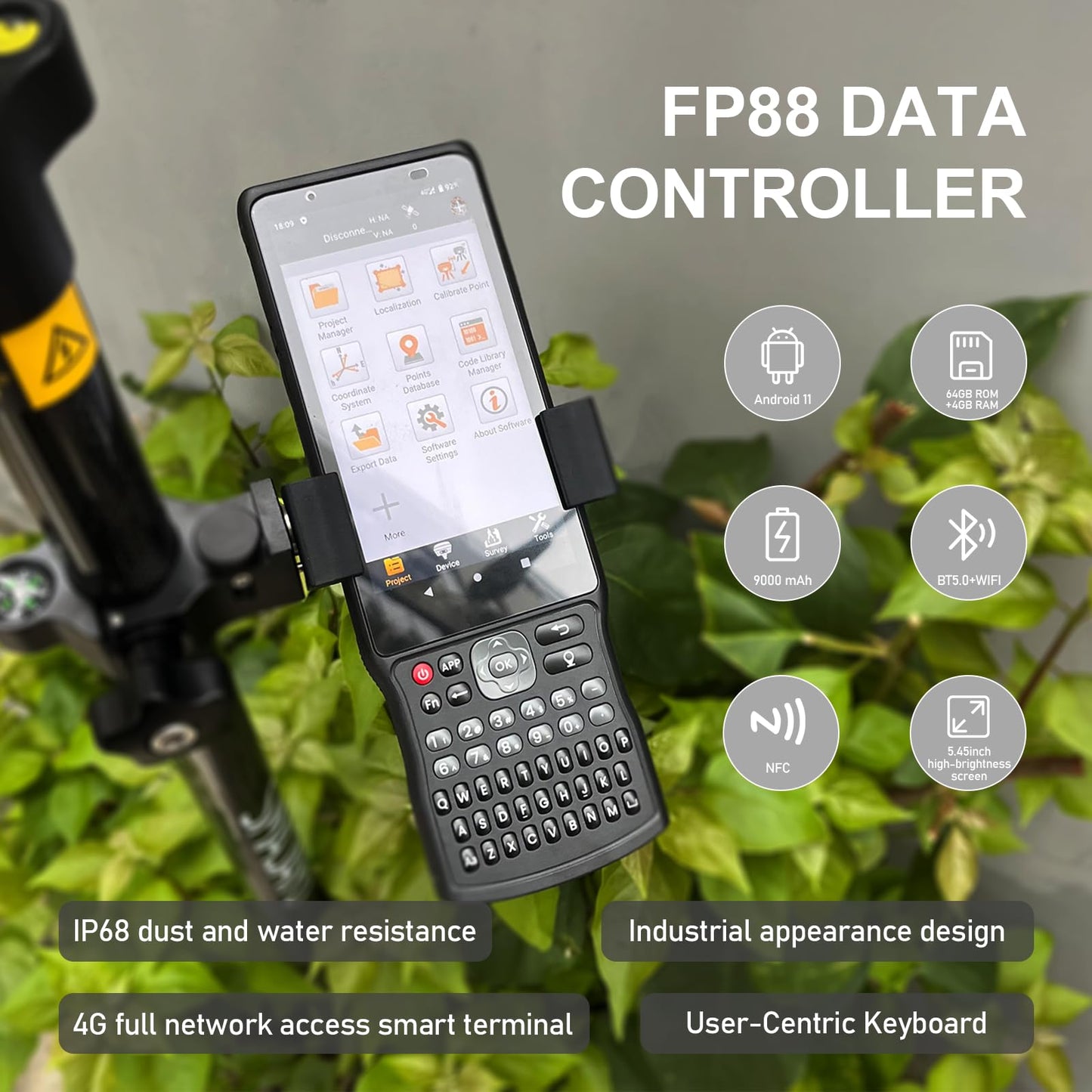 SMA26 Pro Rover GNSS Receiver RTK Surveying System with Controller and Software, Work as Base Station for Drones, 10000mAh, 32GB, 4G/BT/CORS, IP67 Protection, Ideal for Construction & Engineering
