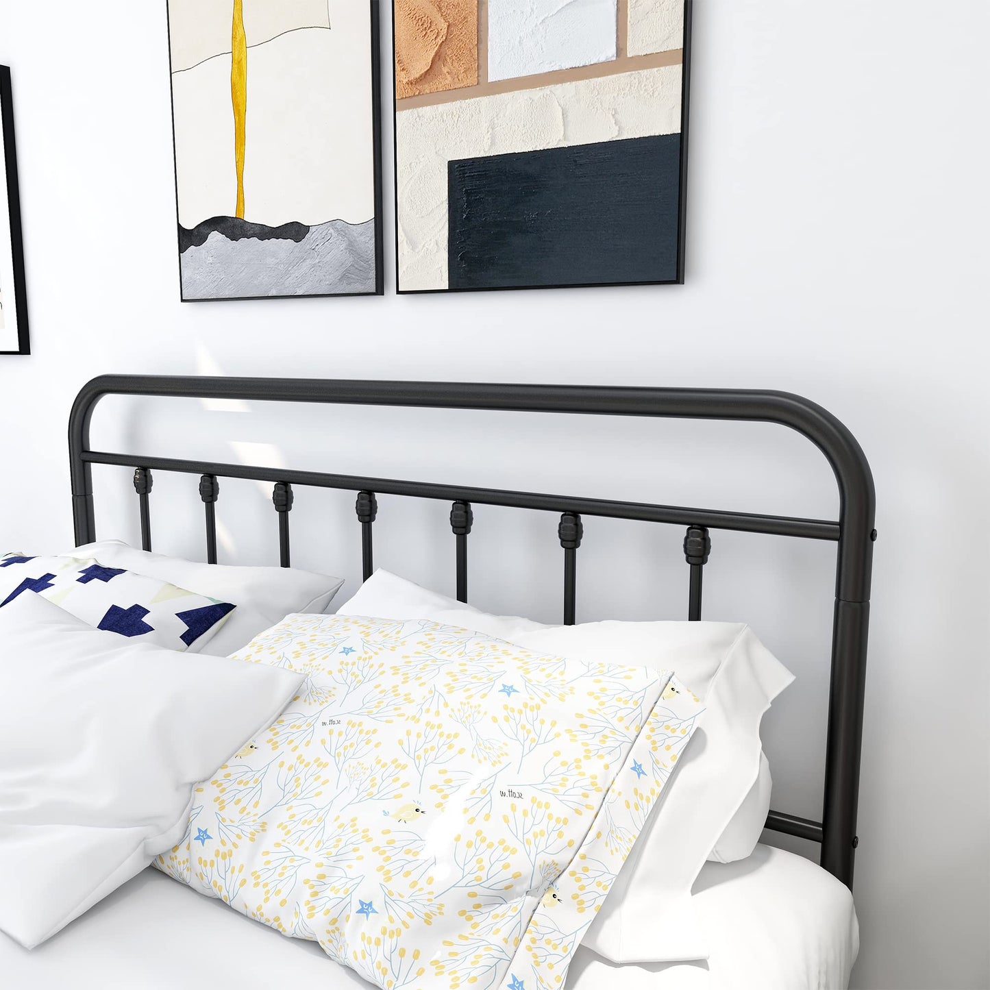 DUMEE Metal Queen Bed Frame with Headboard and Footboard Farmhouse Platform Bed Frame Queen Size Under Bed Storage No Box Spring Needed, Textured Black