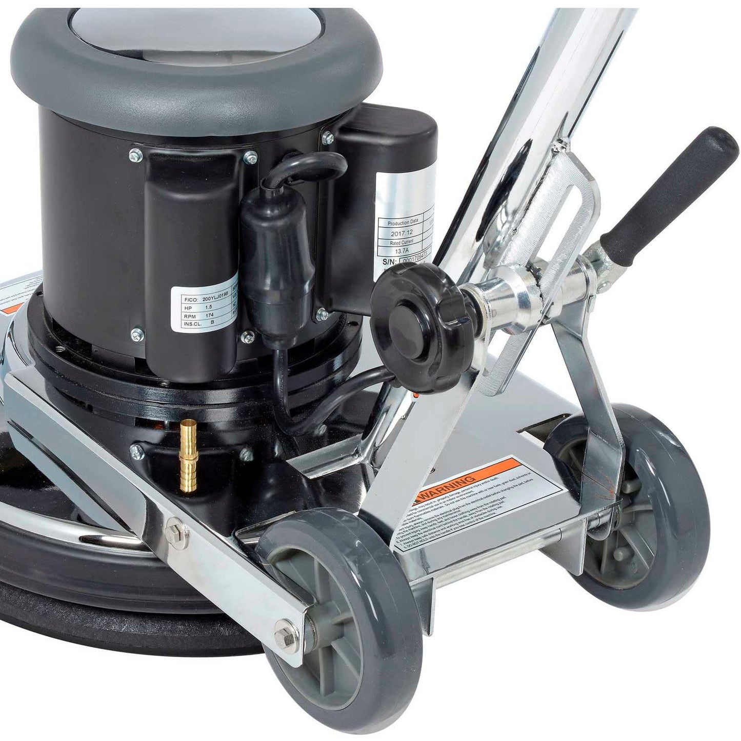 Global Industrial Corded Low Speed Floor Machine, 17" Cleaning Path, Durable Stainless Steel Construction, Heavy-Duty 1.5 HP Motor, 50'L Safety Power Cord with GFCI Plug